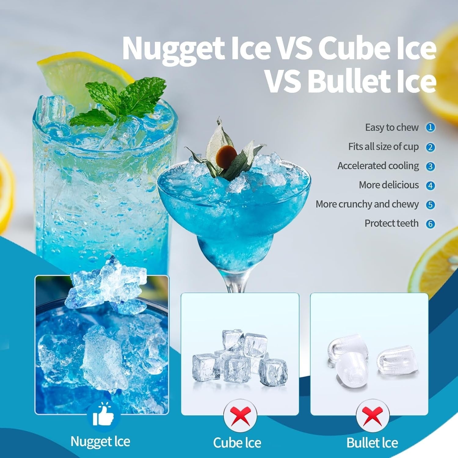Machine à glaçons portable de comptoir Nugget Ice avec boutons mécaniques, équipée d'un panier à glaçons et d'une pelle à glaçons, en acier inoxydable