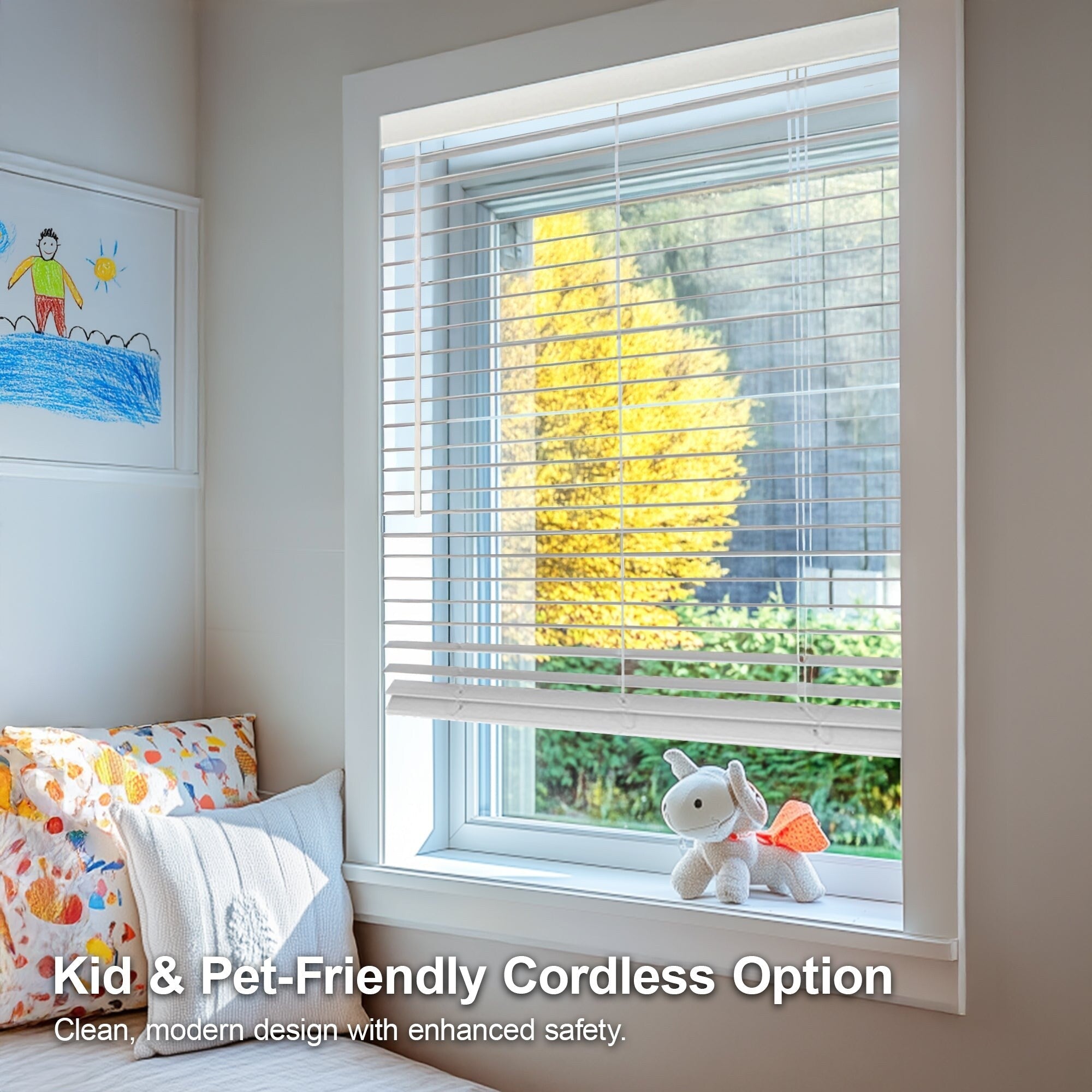 Chicology Basic White Cordless Faux Wood Blinds