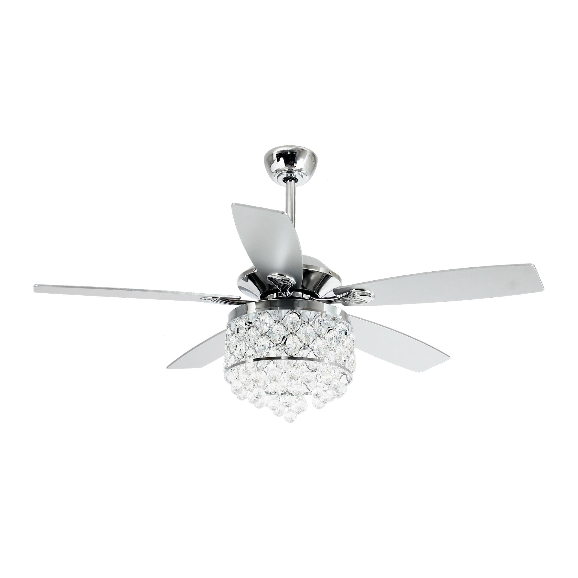 Lustre/ventilateur de plafond à 4 lumières en chrome/cristal avec télécommande