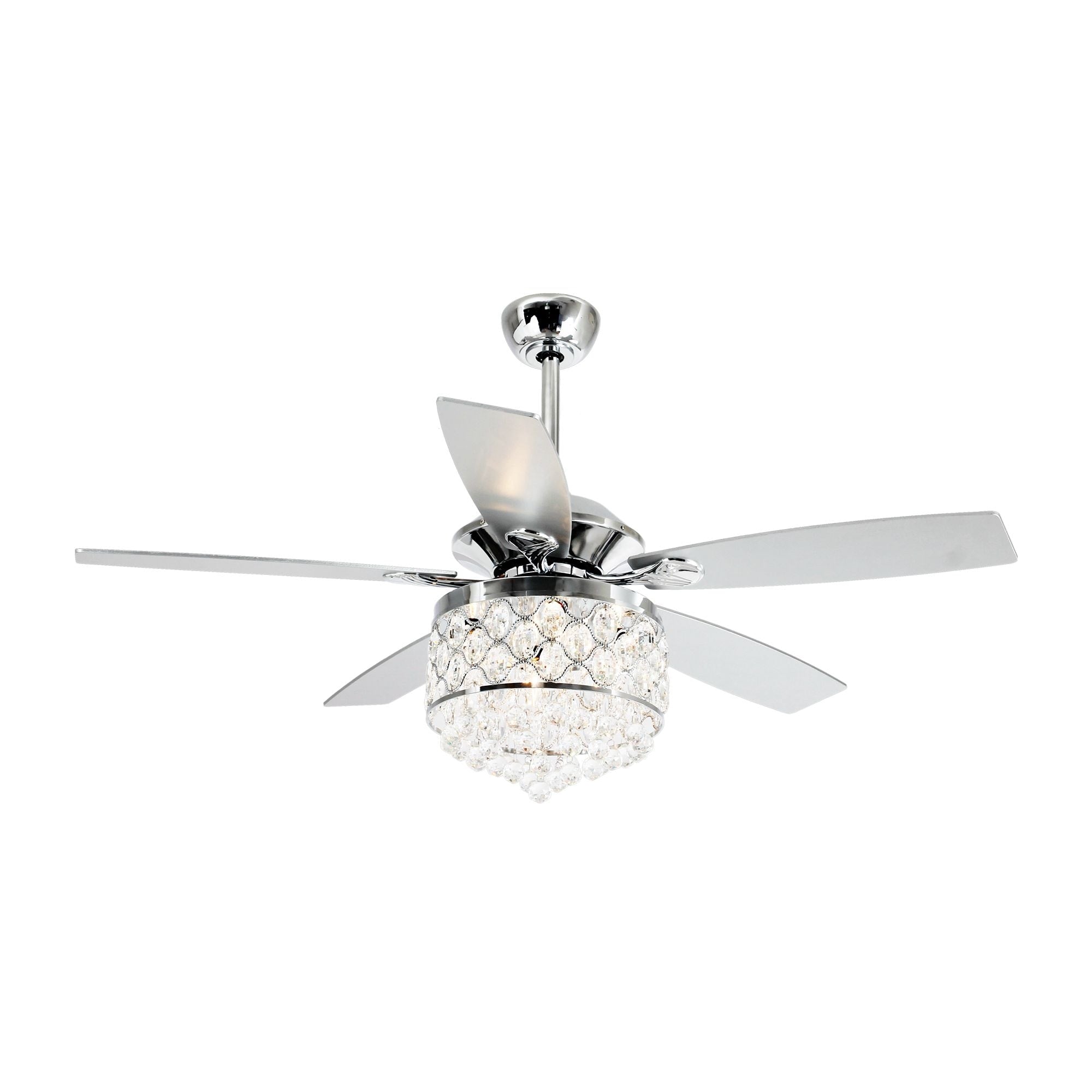 Lustre/ventilateur de plafond à 4 lumières en chrome/cristal avec télécommande