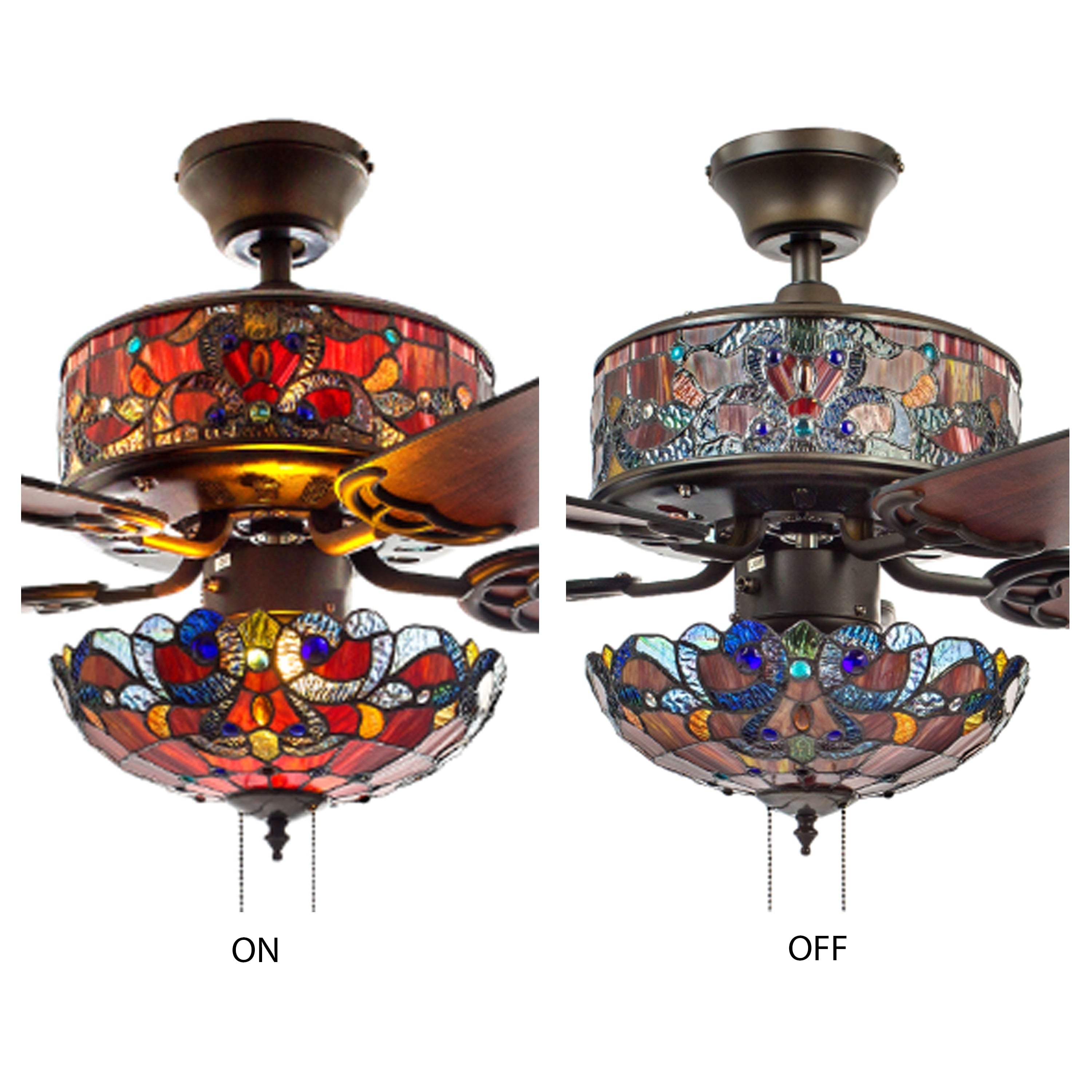 Ventilateur de plafond Magna Carta de style Tiffany Copper Grove Guasipati de 52 pouces - 52L x 52W x 16,5