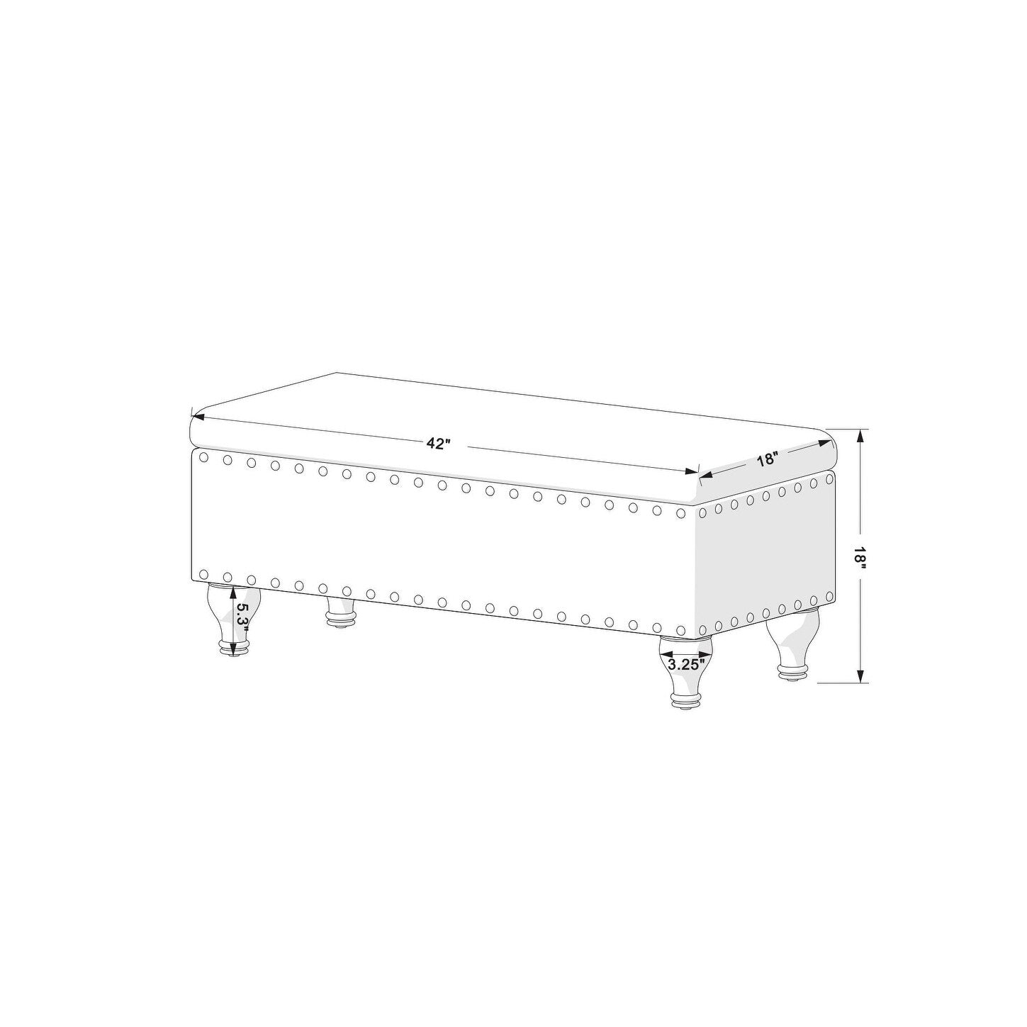 Banc de rangement rembourré Copper Grove Muscari avec bordure cloutée