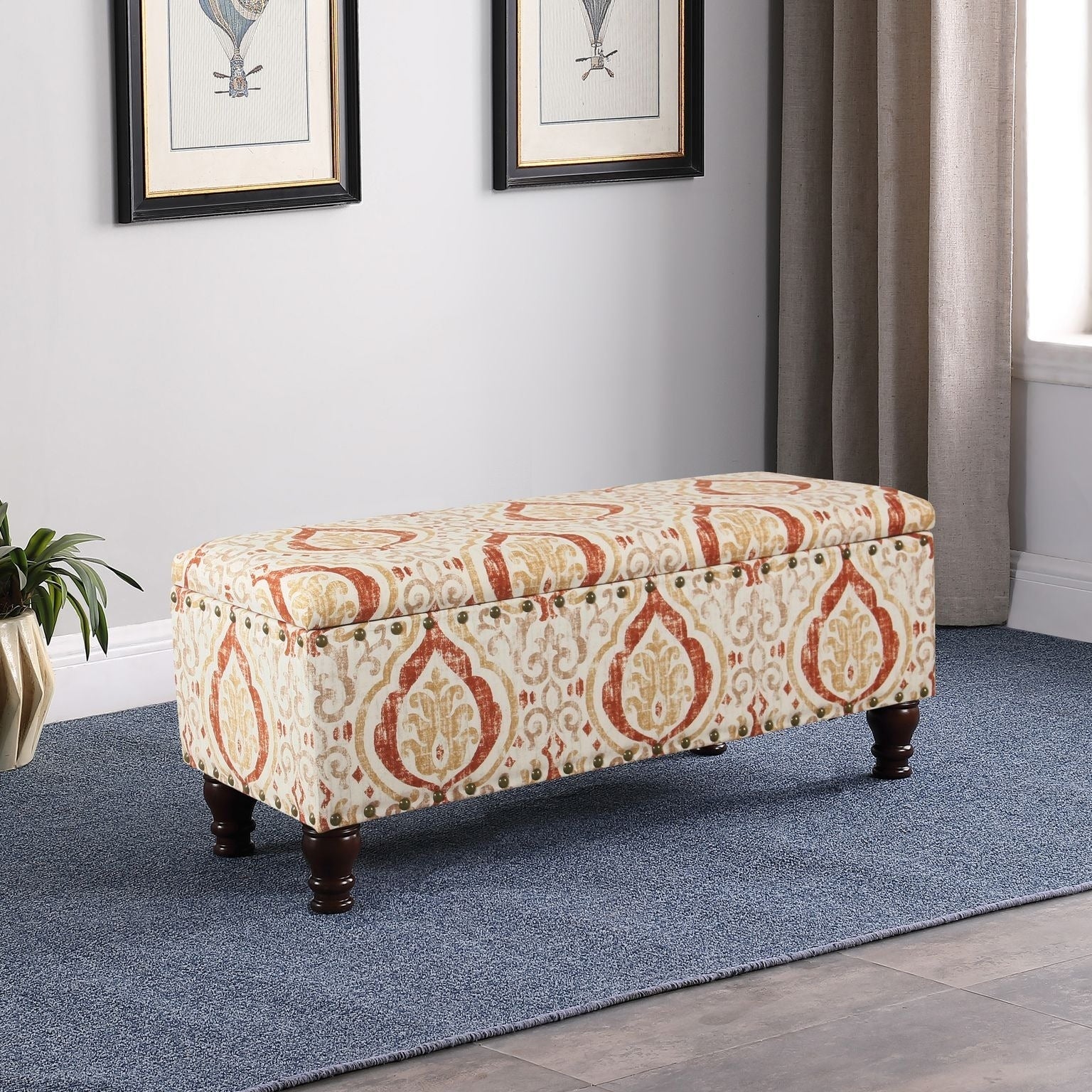 Banc de rangement rembourré Copper Grove Muscari avec bordure cloutée