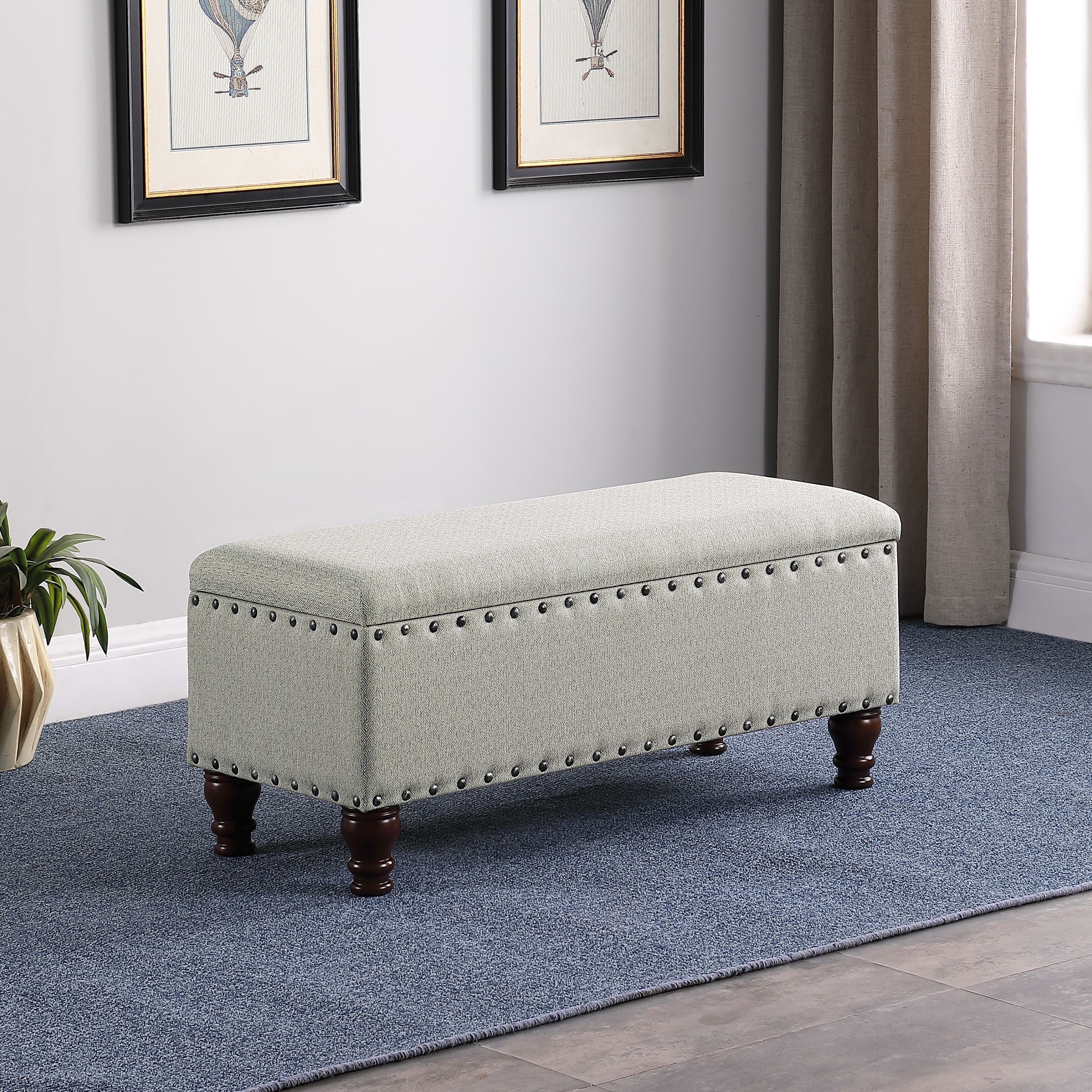Banc de rangement rembourré Copper Grove Muscari avec bordure cloutée