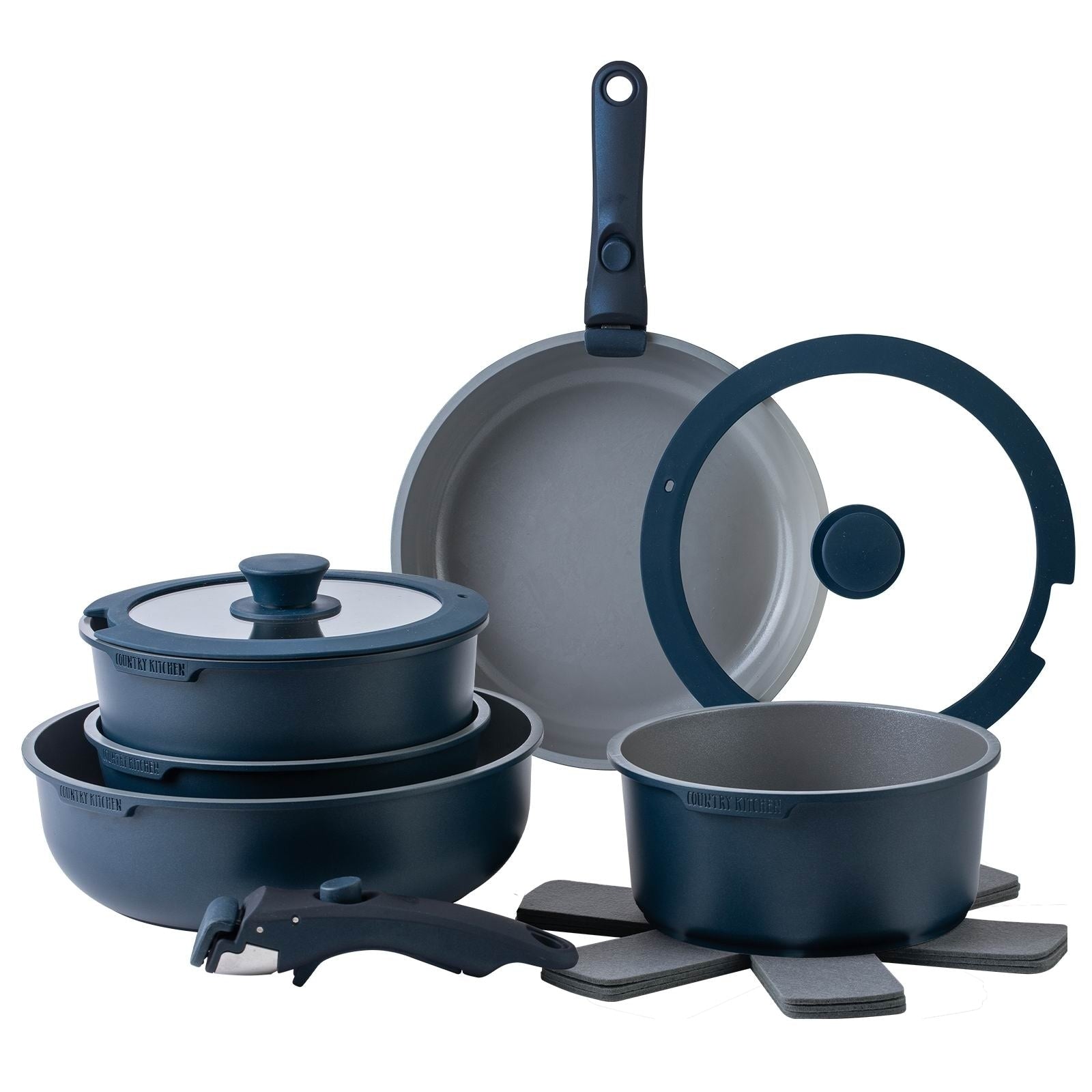 Batterie de cuisine Country Kitchen 16 pièces pour camping-car, en céramique avec poignée amovible, compatible avec le four