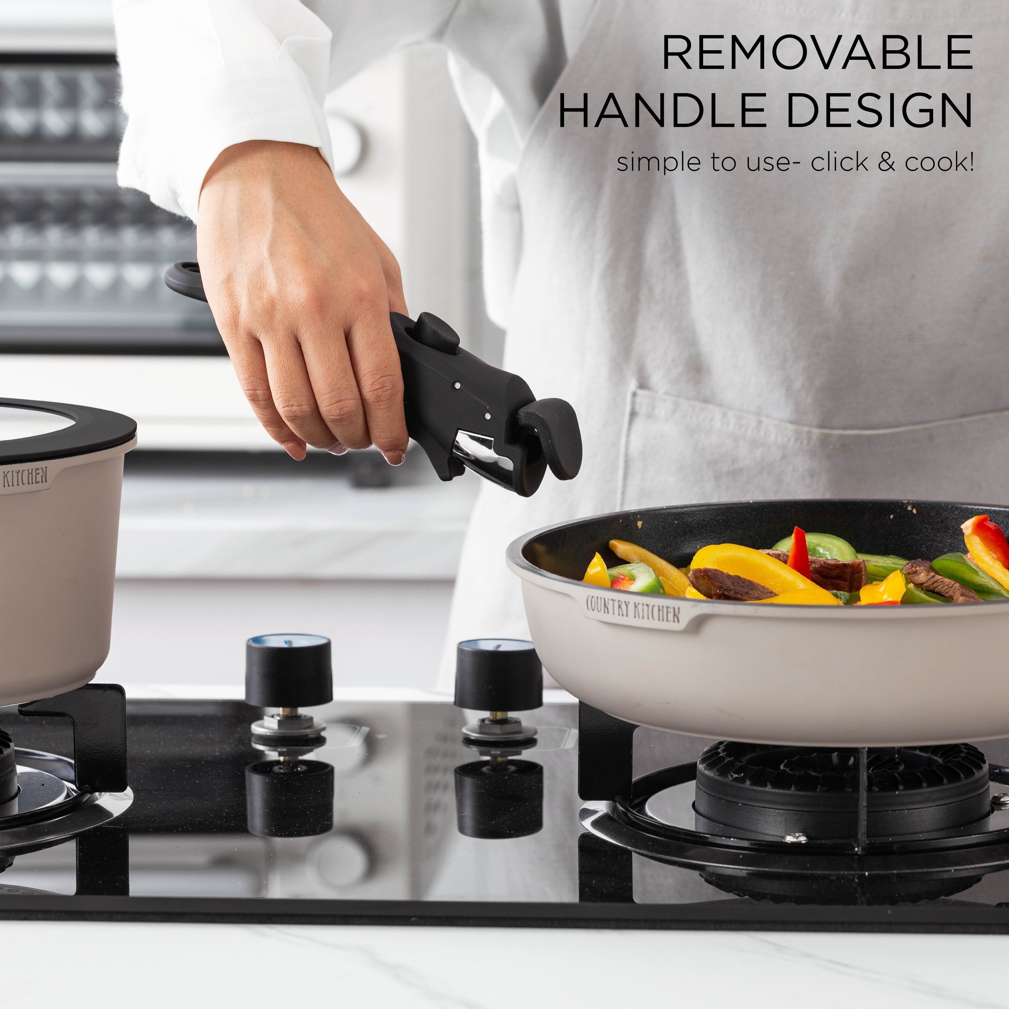 Batterie de cuisine Country Kitchen 16 pièces pour camping-car, en céramique avec poignée amovible, compatible avec le four
