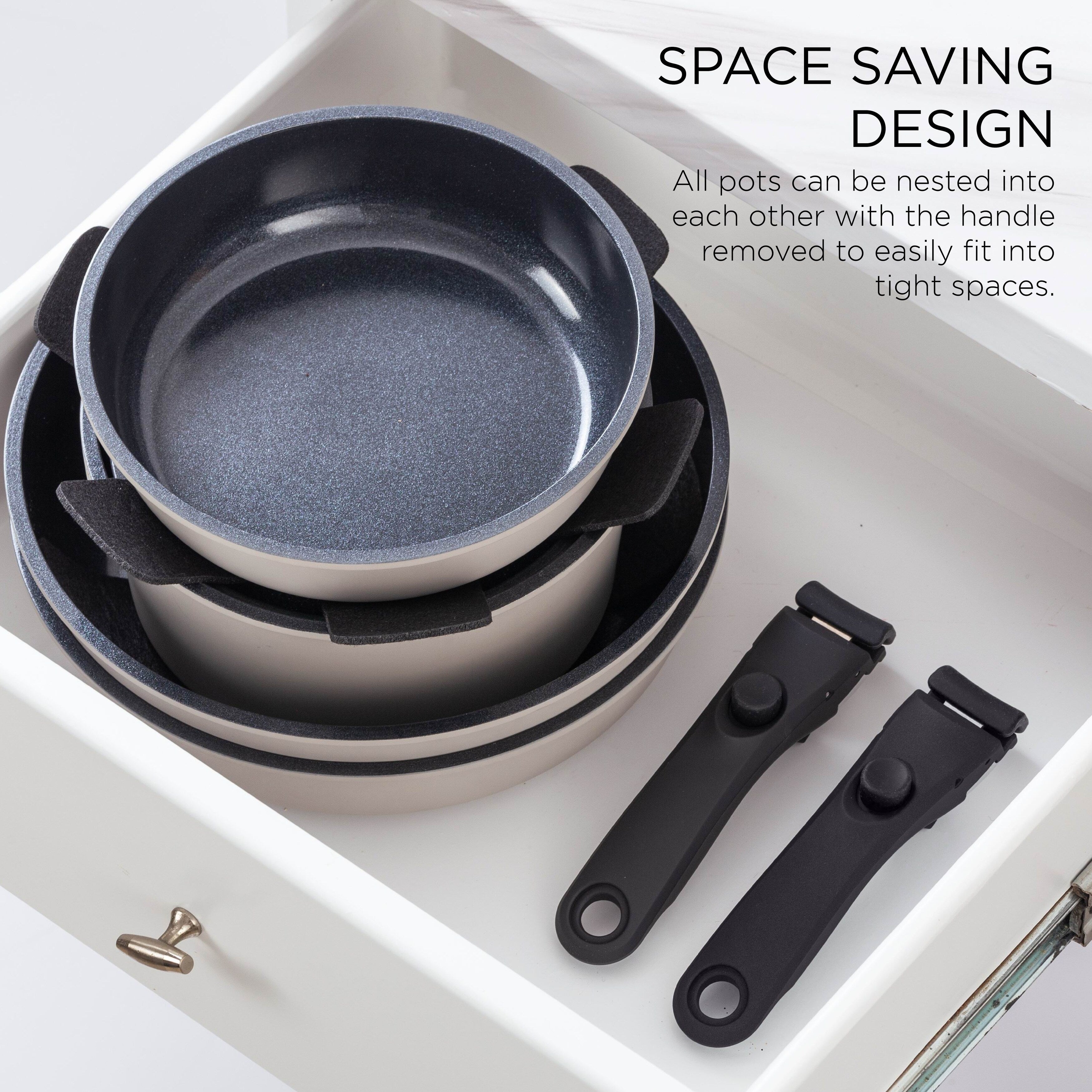 Batterie de cuisine Country Kitchen 16 pièces pour camping-car, en céramique avec poignée amovible, compatible avec le four