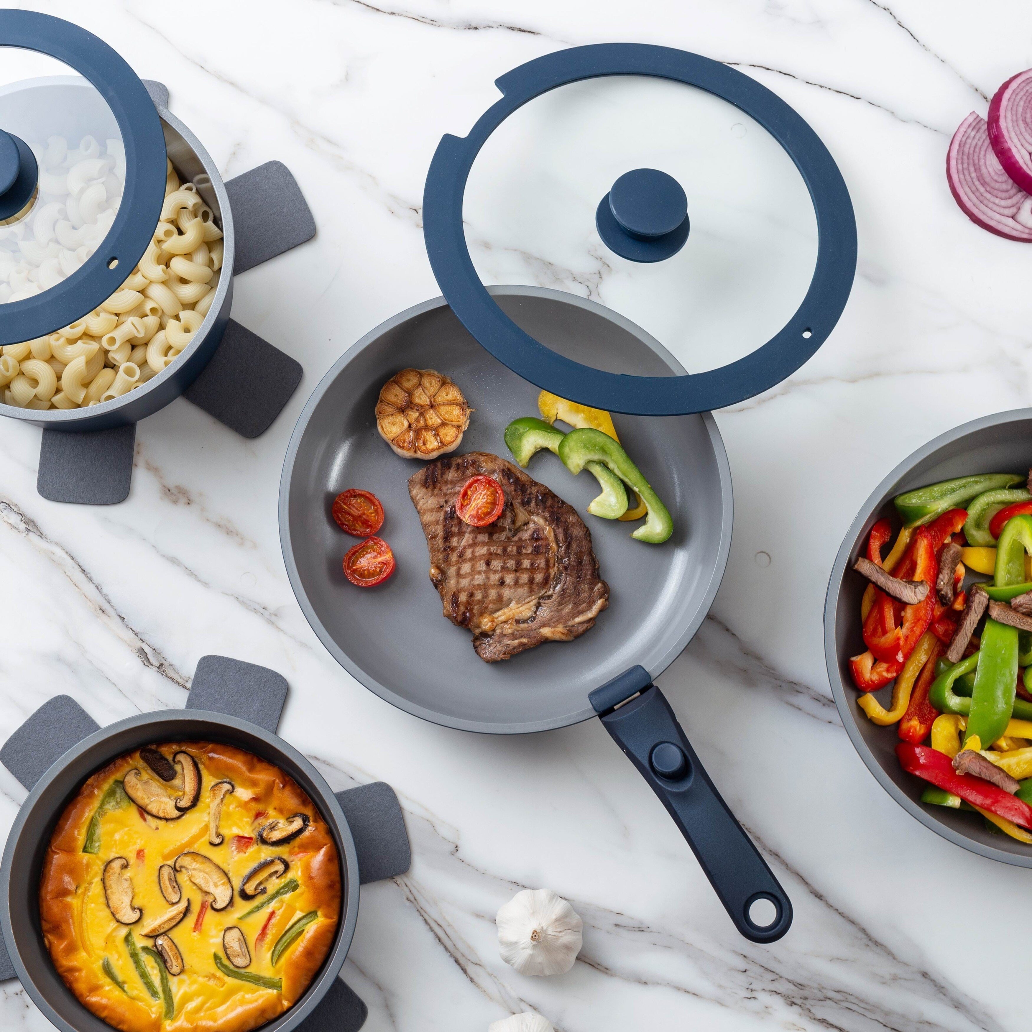 Batterie de cuisine Country Kitchen 16 pièces pour camping-car, en céramique avec poignée amovible, compatible avec le four