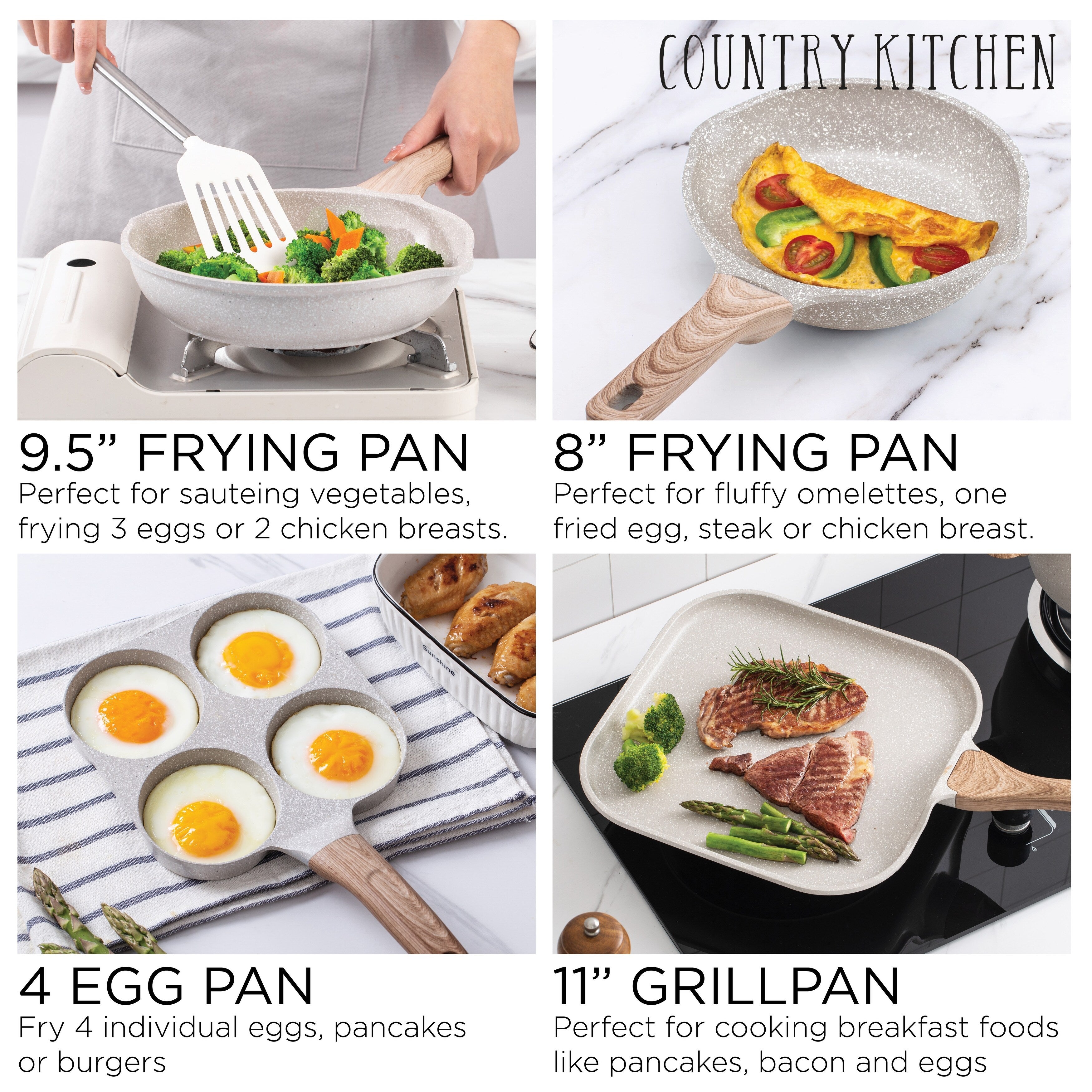 Batterie de cuisine à induction Country Kitchen 13 pièces, casseroles et poêles en fonte d'aluminium avec poignées en bakélite