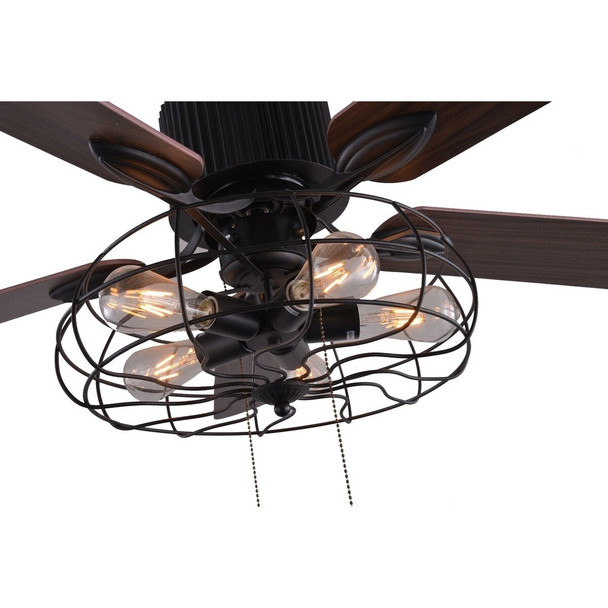 Ventilateur de plafond industriel CurveCurio Farmhouse noir à 5 lumières avec éclairage, télécommande et chaîne de traction 42-48-52 pouces