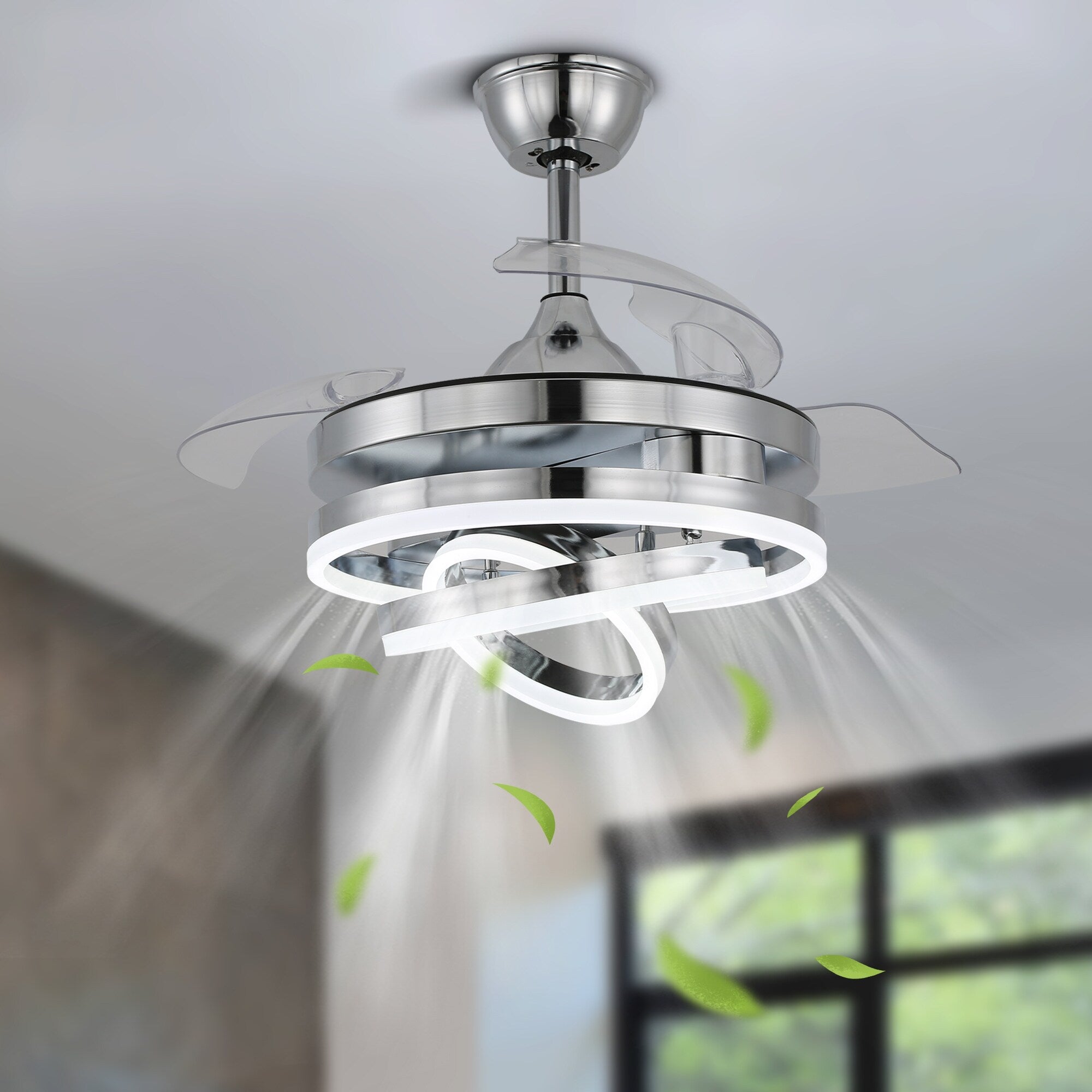 Ventilateur de plafond rétractable Cusp Barn 42 avec lumières et télécommande DIY Forme Fandelier Moderne Silencieux Moteur CC Plafonnier LED