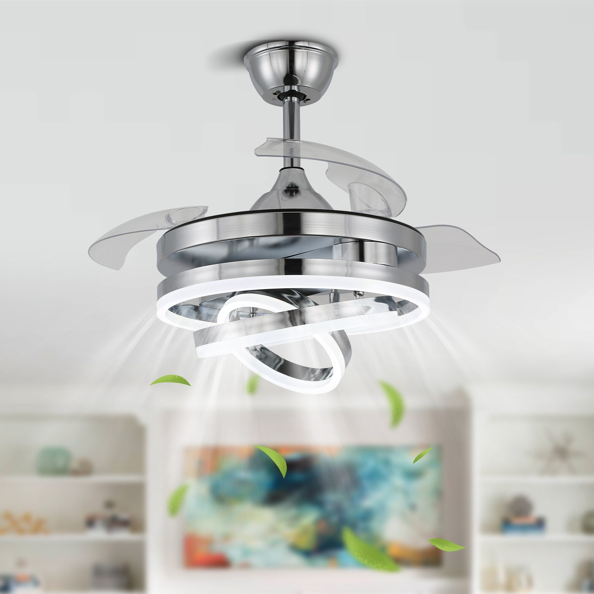 Ventilateur de plafond rétractable Cusp Barn 42 avec lumières et télécommande DIY Forme Fandelier Moderne Silencieux Moteur CC Plafonnier LED
