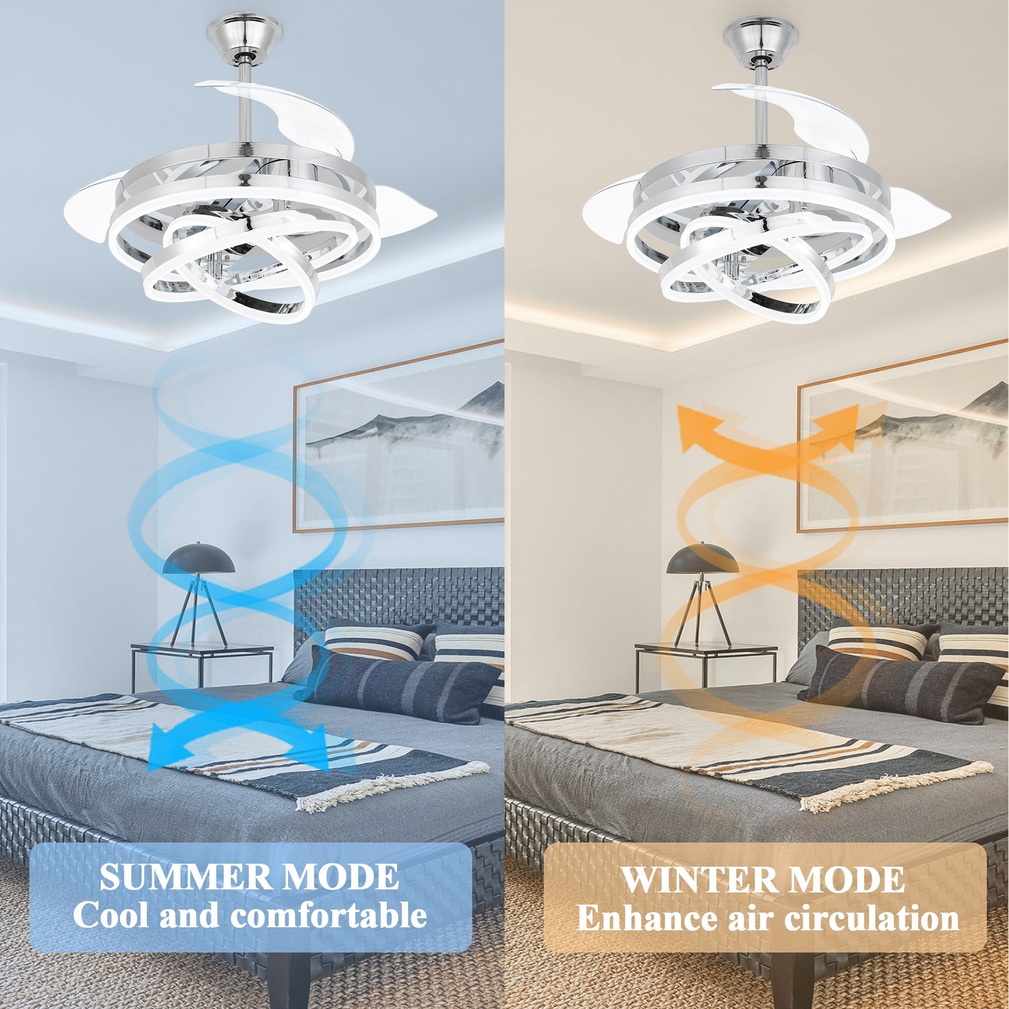 Ventilateur de plafond rétractable Cusp Barn 42 avec lumières et télécommande DIY Forme Fandelier Moderne Silencieux Moteur CC Plafonnier LED
