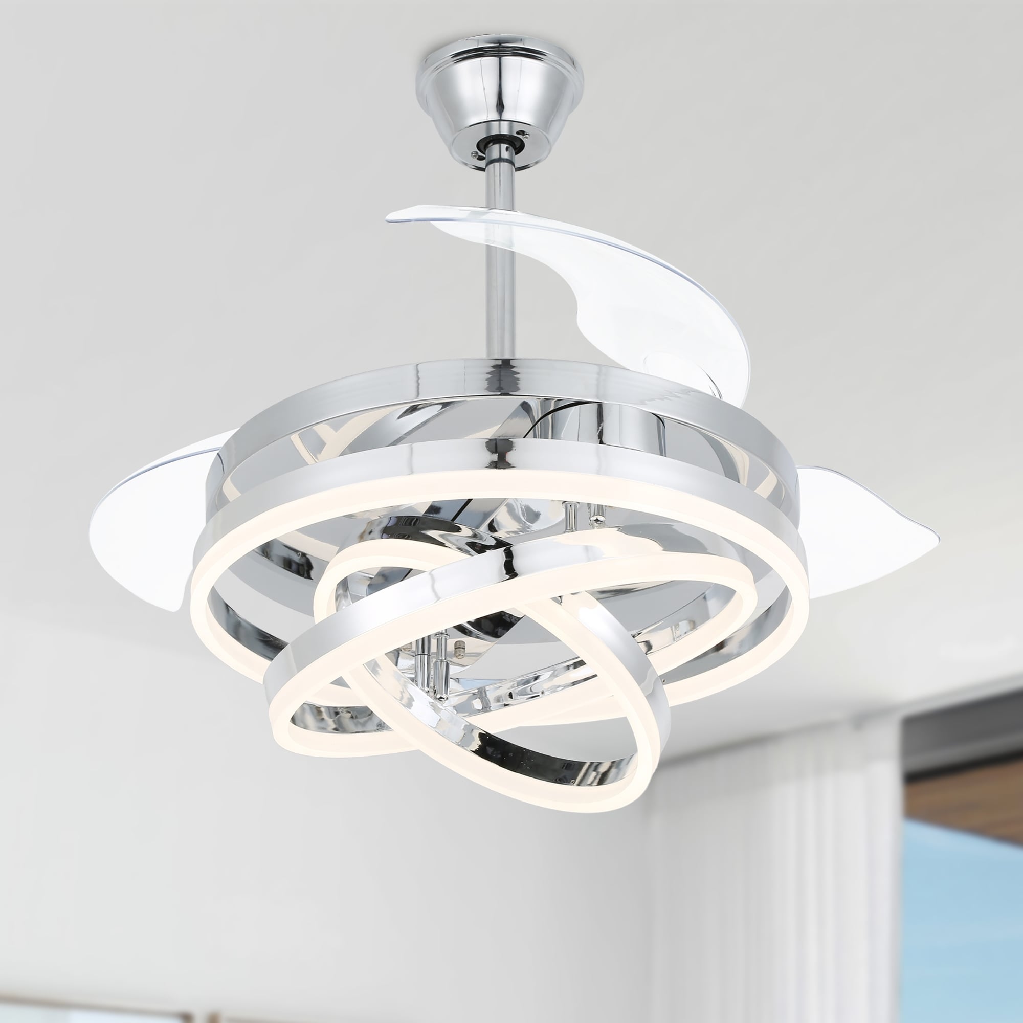 Ventilateur de plafond rétractable Cusp Barn 42 avec lumières et télécommande DIY Forme Fandelier Moderne Silencieux Moteur CC Plafonnier LED