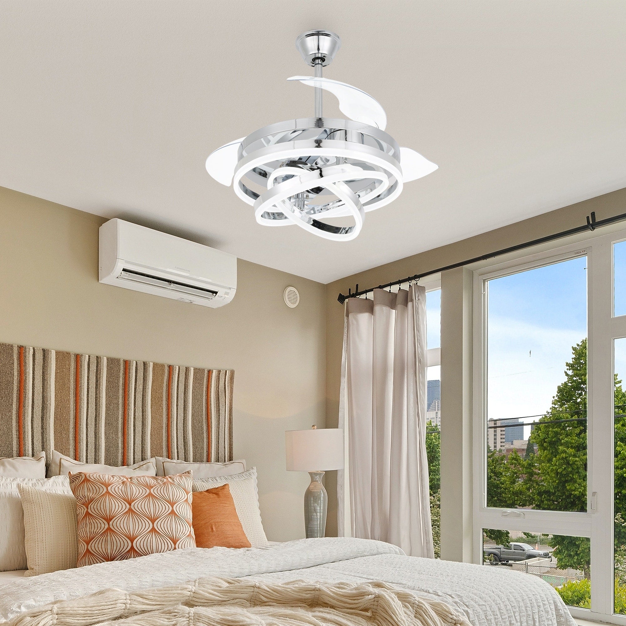 Ventilateur de plafond rétractable Cusp Barn 42 avec lumières et télécommande DIY Forme Fandelier Moderne Silencieux Moteur CC Plafonnier LED