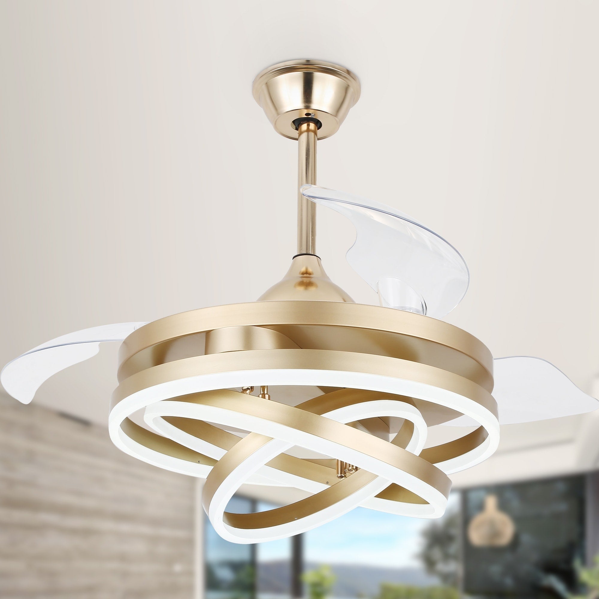 Ventilateur de plafond rétractable Cusp Barn 42 avec lumières et télécommande DIY Forme Fandelier Moderne Silencieux Moteur CC Plafonnier LED