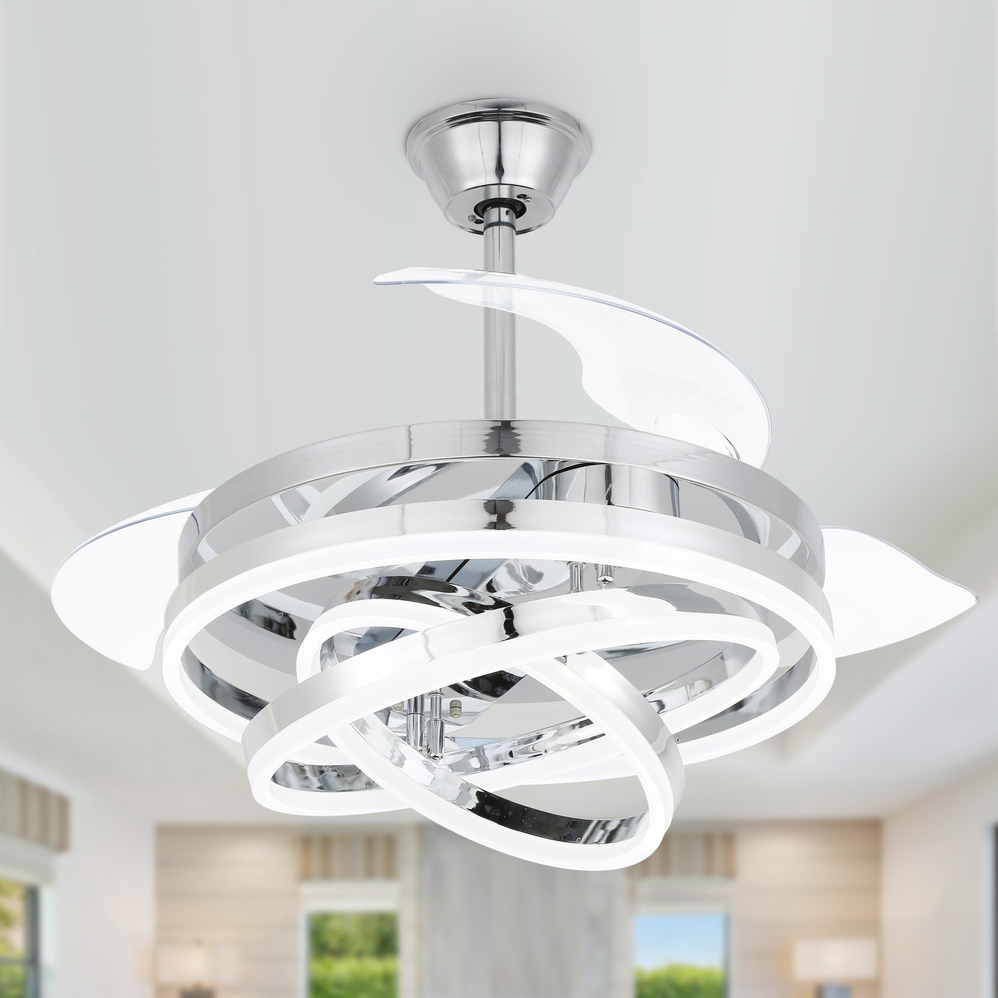 Ventilateur de plafond rétractable Cusp Barn 42 avec lumières et télécommande DIY Forme Fandelier Moderne Silencieux Moteur CC Plafonnier LED