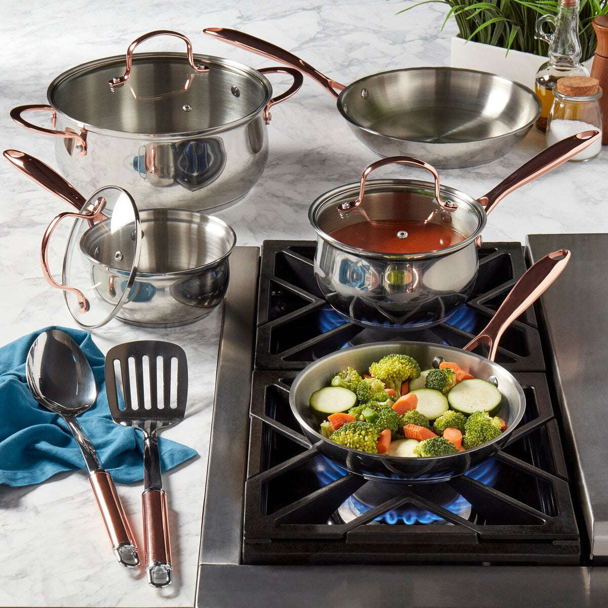 Batterie de cuisine en acier inoxydable Danemark 10 pièces