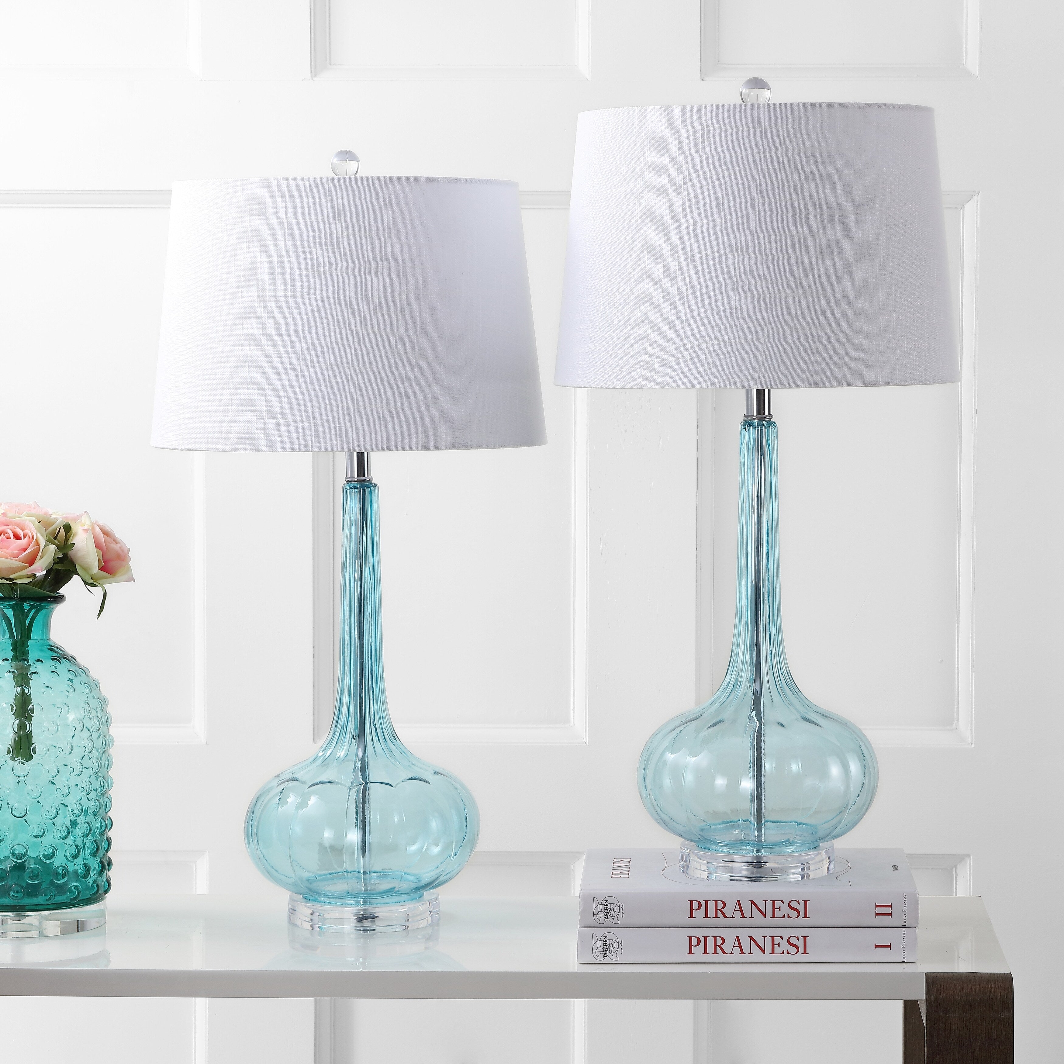 Lampe de table à LED Diamante 28,5 en verre, forme goutte d'eau, rose (lot de 2) par JONATHAN Y