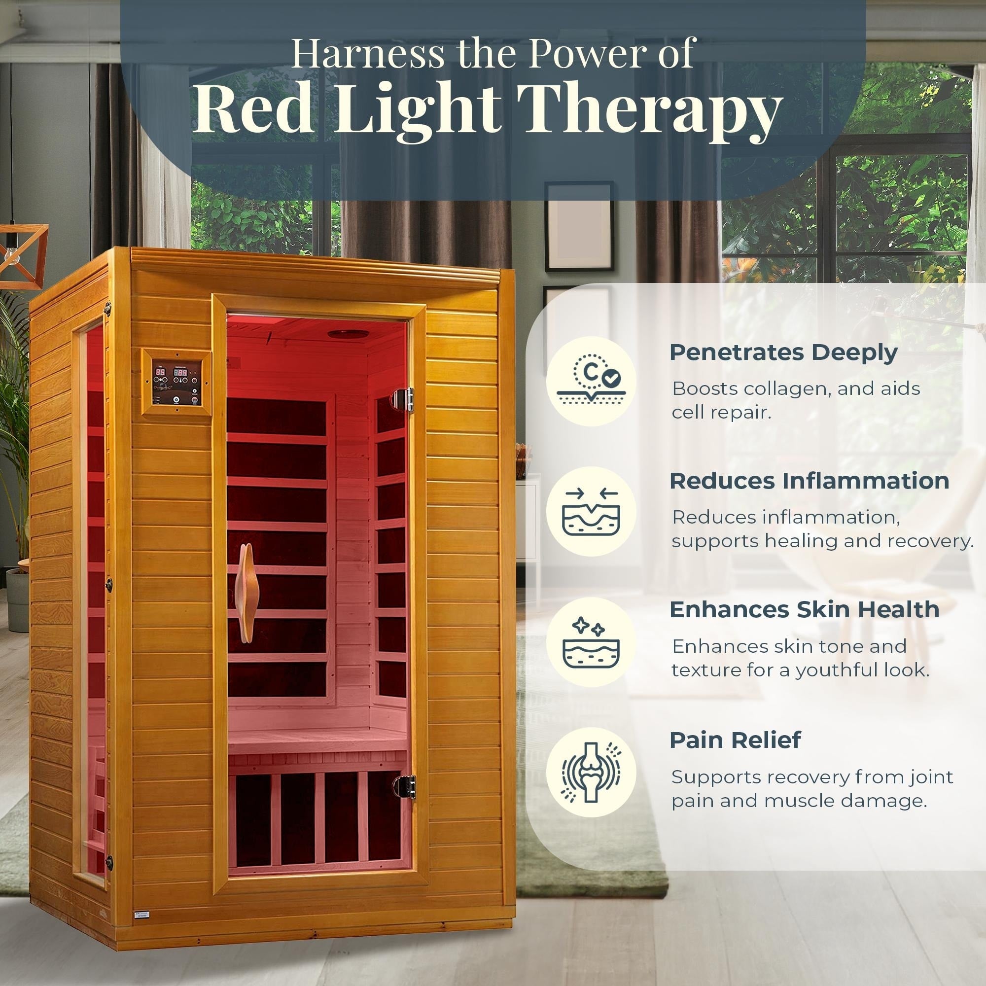 Saunas dynamiques Andora, sauna infrarouge lointain à faible champ électromagnétique pour 2 personnes, bois de pruche du Canada