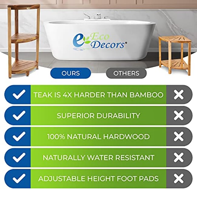Table de douche à 3 niveaux EcoDecors, étagère de douche sur pied, étagère de douche en teck, support de rangement de douche, étagère en teck, étagère de douche en teck