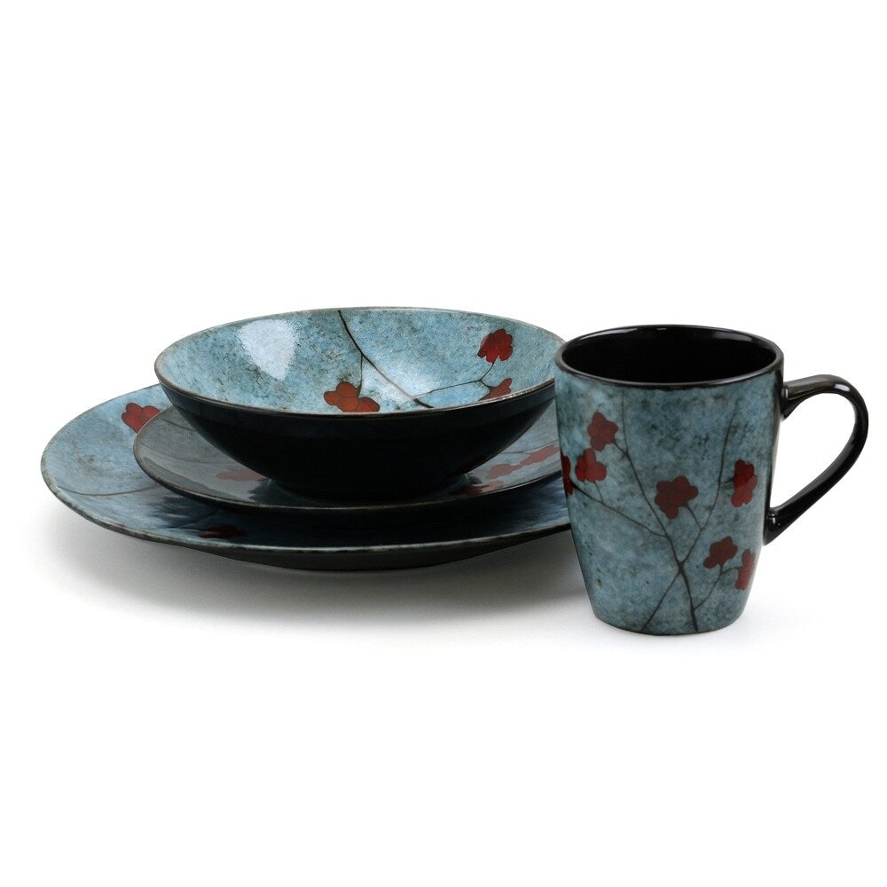 Service de table Elama Floral Accents 16 pièces en grès bleu