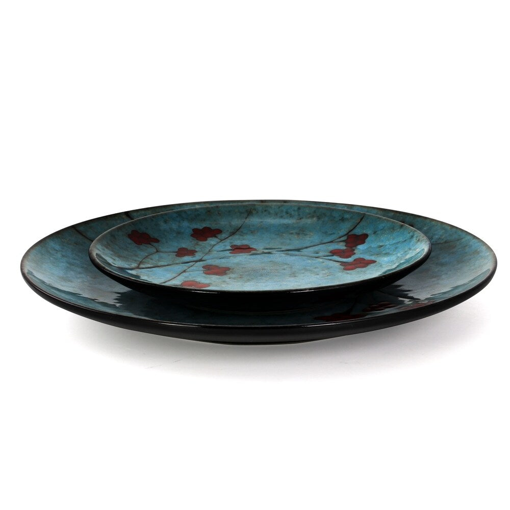 Service de table Elama Floral Accents 16 pièces en grès bleu