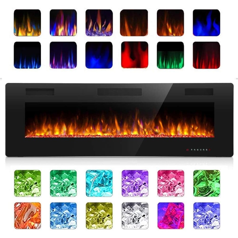 Cheminée électrique LED multicolore encastrée murale moderne, ultra-mince et silencieuse