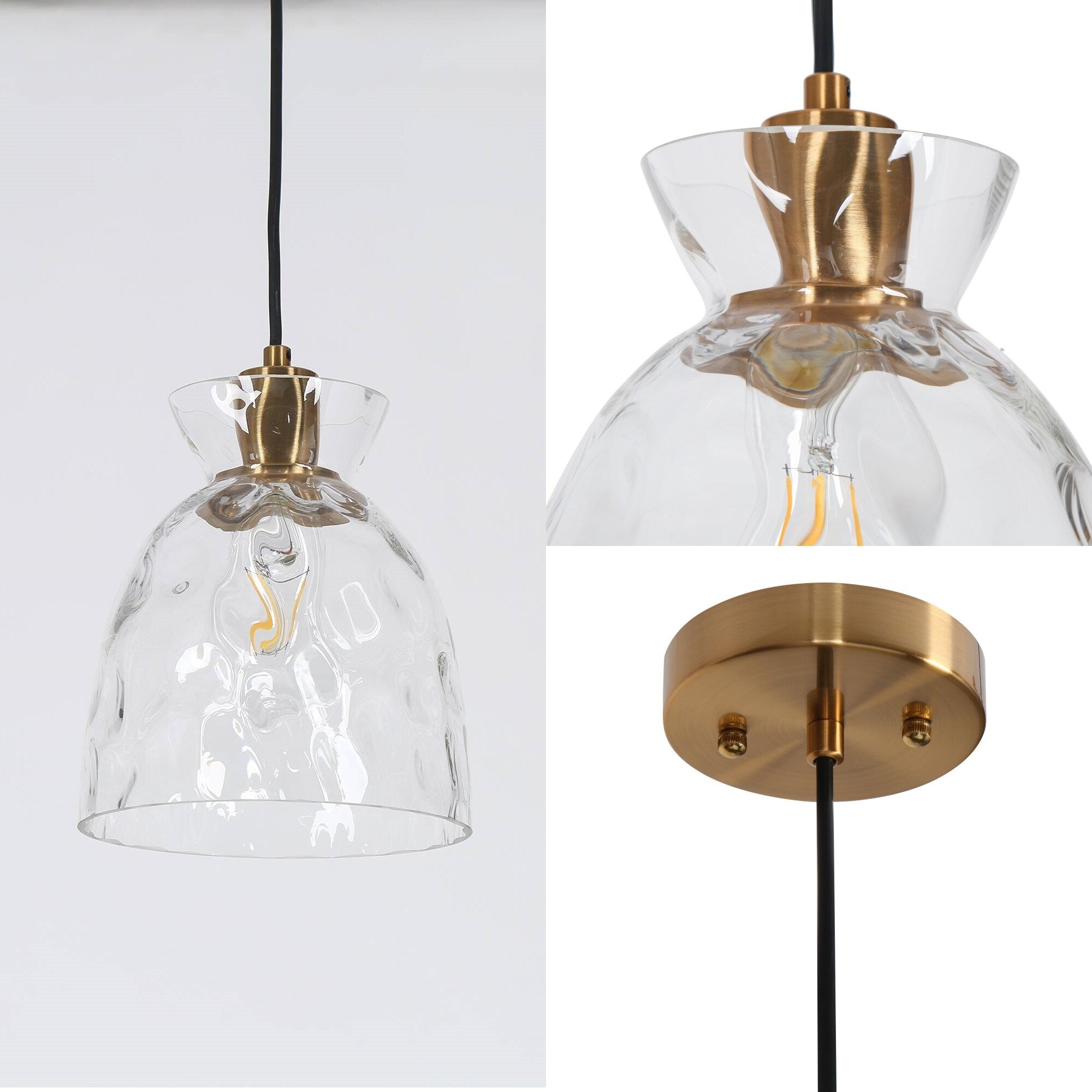 Suspension moderne du milieu du siècle Elisie à 1 ampoule en verre martelé avec dôme en cascade pour cuisine, îlot de cuisine, salle à manger