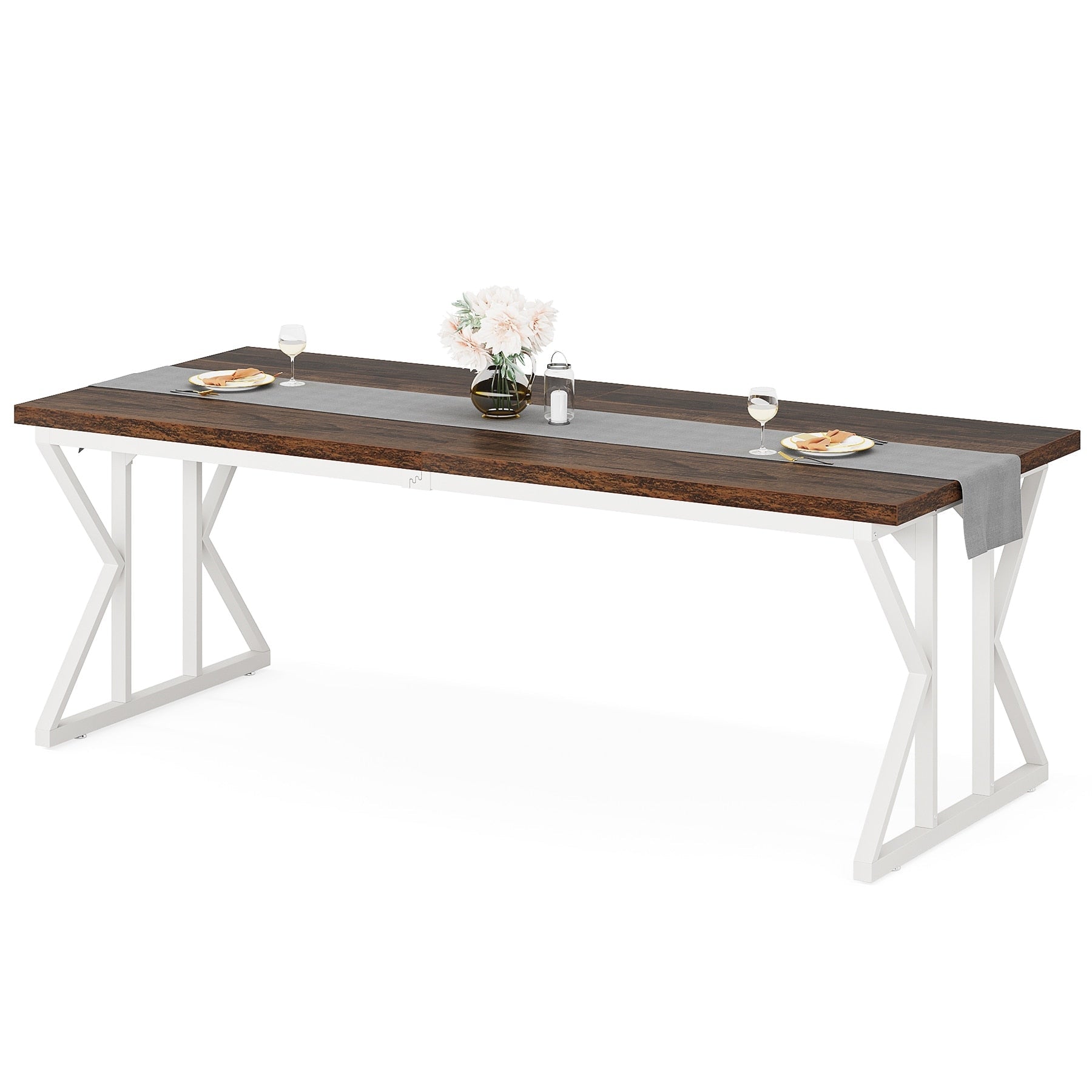Table à manger de ferme pour 6 personnes, table de cuisine rectangulaire en bois de 70,8 pouces