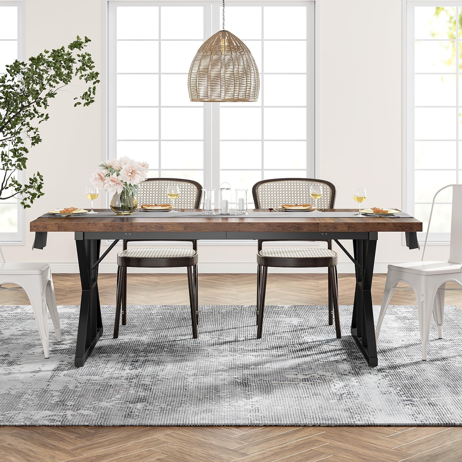 Table à manger de ferme pour 6 personnes, table de cuisine rectangulaire en bois de 70,8 pouces