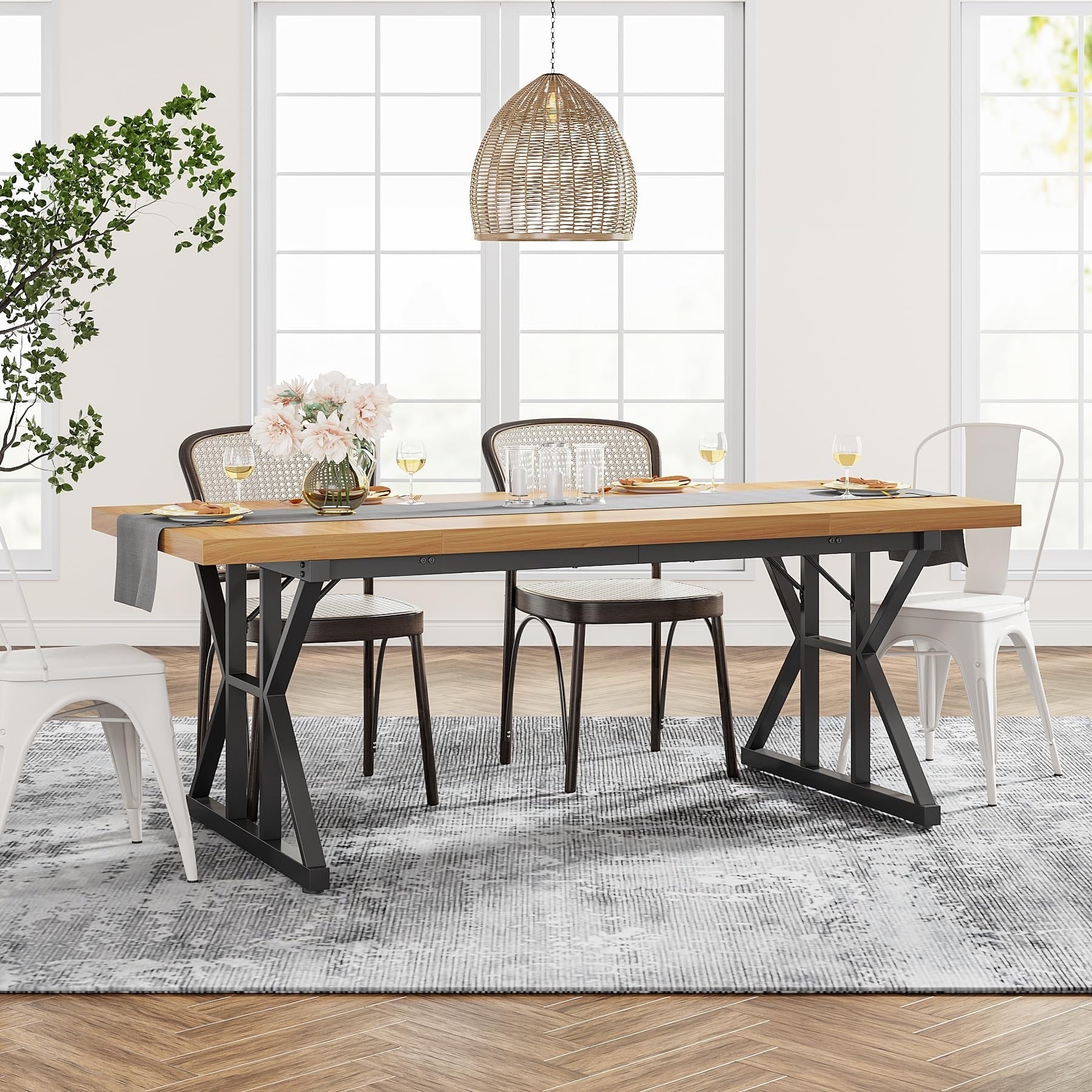 Table à manger de ferme pour 6 personnes, table de cuisine rectangulaire en bois de 70,8 pouces