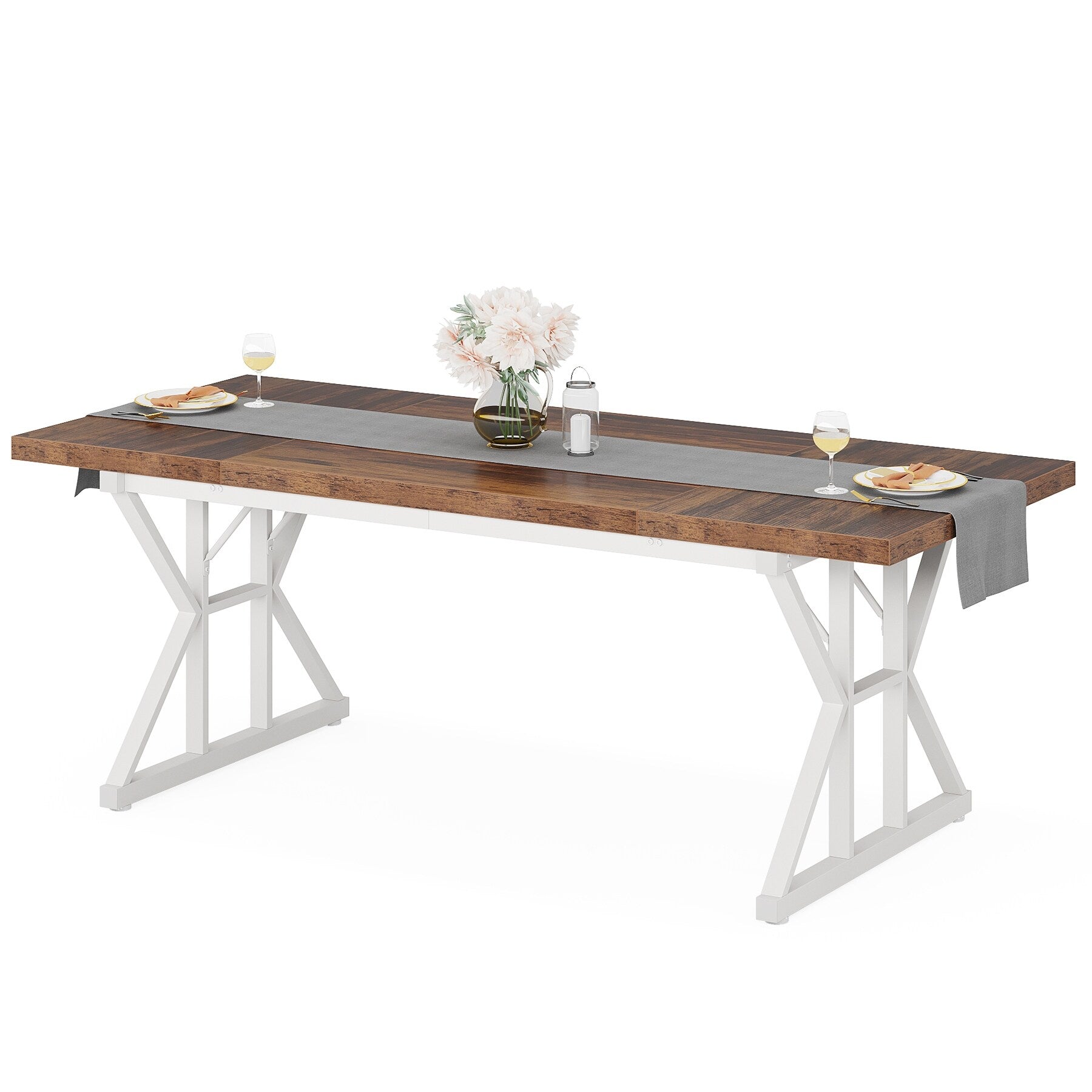 Table à manger de ferme pour 6 personnes, table de cuisine rectangulaire en bois de 70,8 pouces