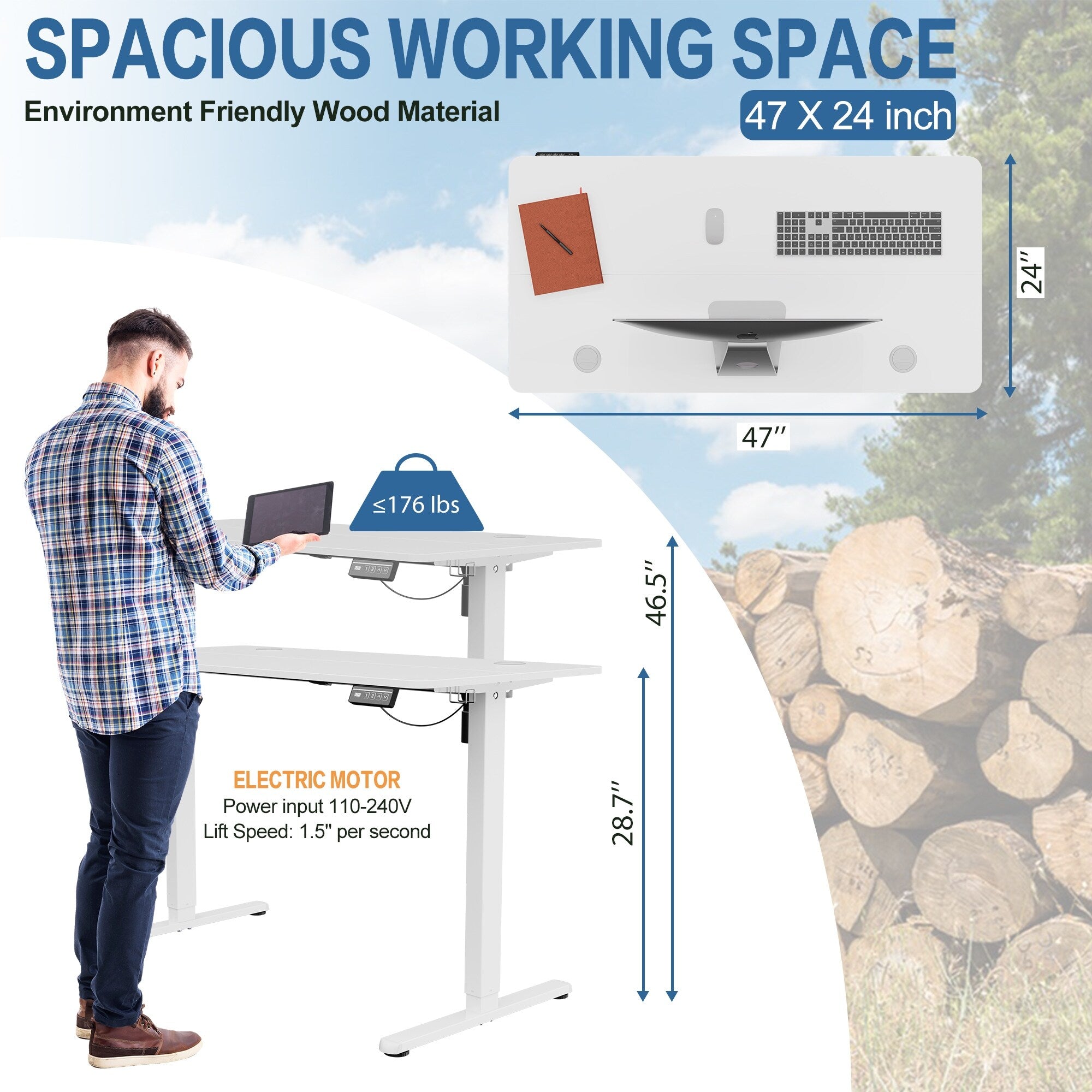 Bureau debout électrique réglable en hauteur Futzca, bureau assis-debout pour ordinateur avec panneau d'épissure