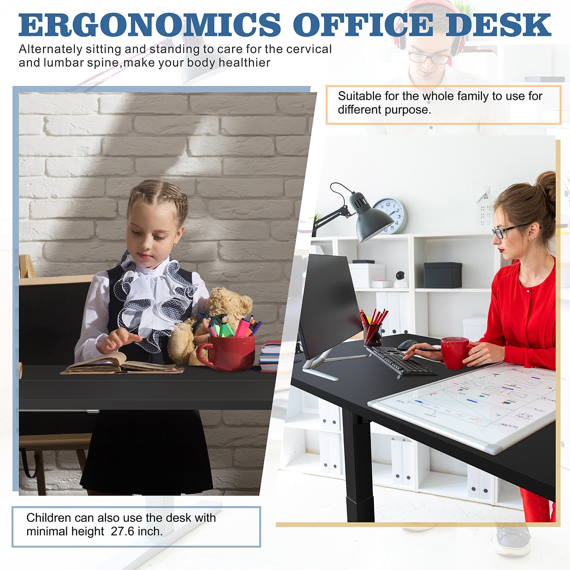 Bureau debout électrique réglable en hauteur Futzca, bureau assis-debout pour ordinateur avec panneau d'épissure