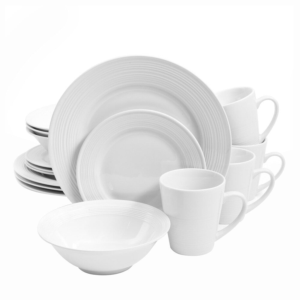 Service de table Gibson Home en céramique blanche, 16 pièces, motif buffet gaufré