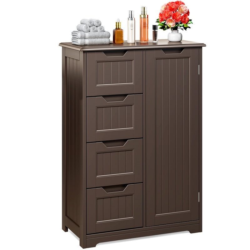 Meuble de rangement de salle de bain, meuble de rangement sur pied indépendant avec 4 tiroirs et étagère réglable