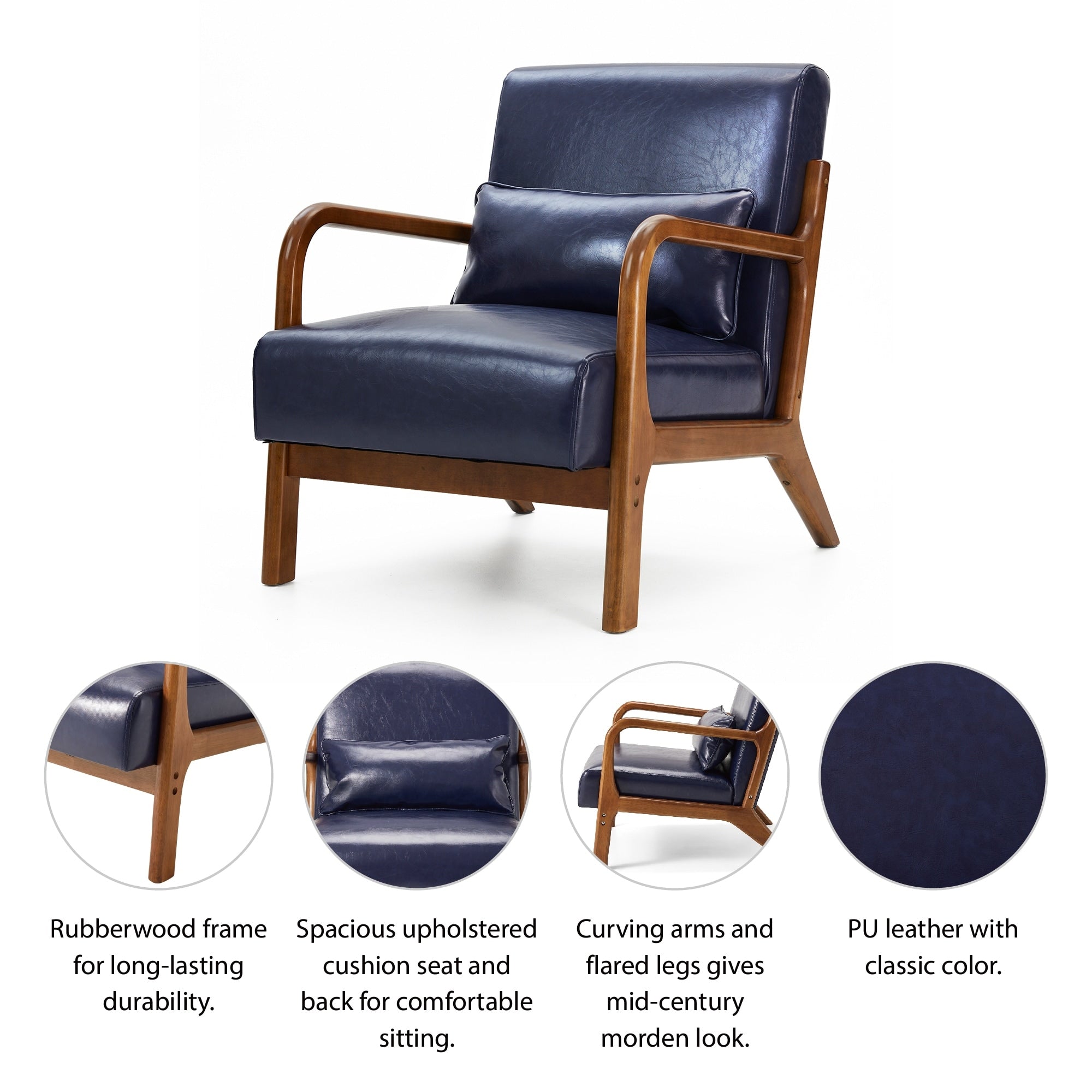 Fauteuil d'appoint moderne en cuir synthétique Glitzhome 30,75 po de hauteur, style milieu de siècle, avec coussin – 25,75 po de largeur x 33,75 po de profondeur x 30,75 po de hauteur