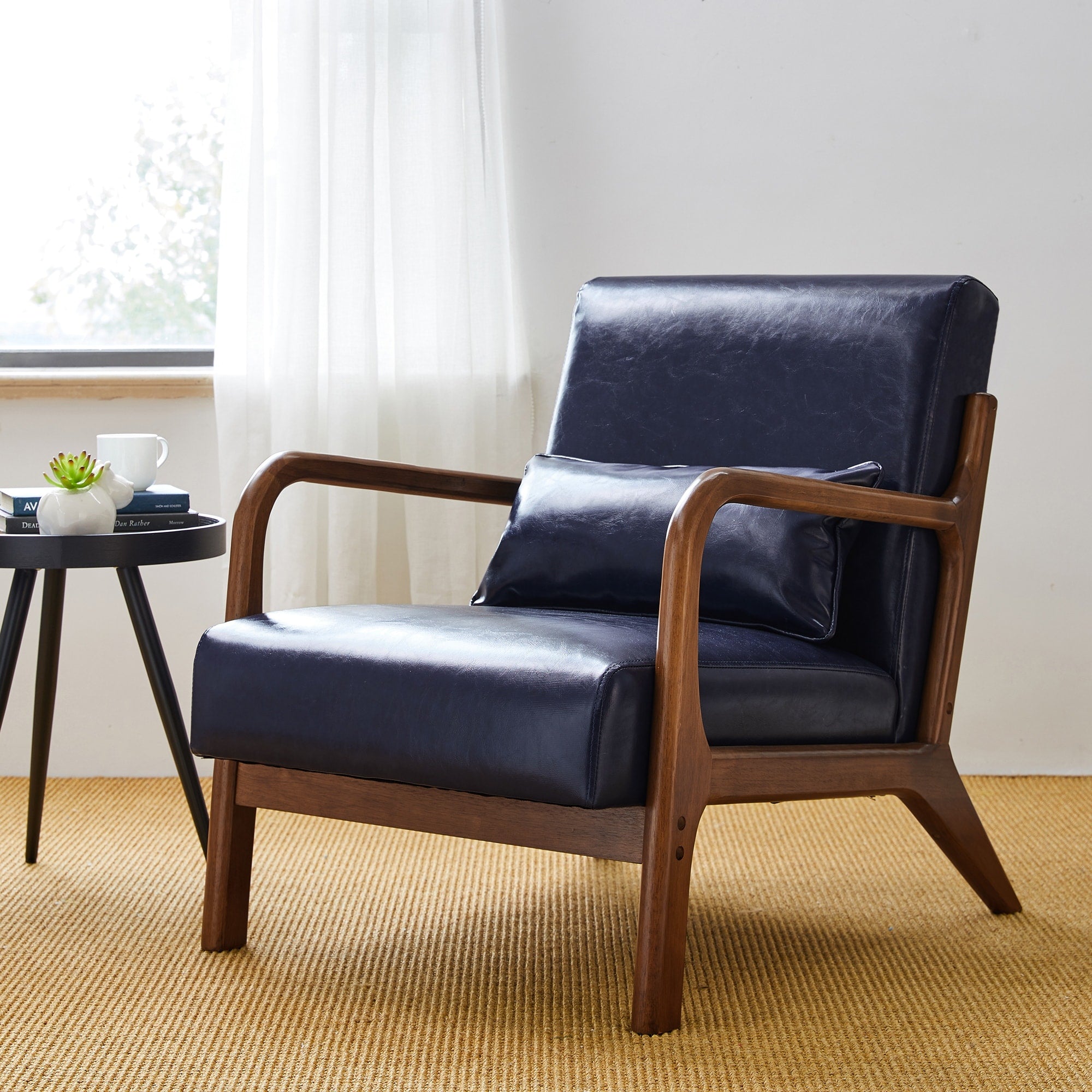 Fauteuil d'appoint moderne en cuir synthétique Glitzhome 30,75 po de hauteur, style milieu de siècle, avec coussin – 25,75 po de largeur x 33,75 po de profondeur x 30,75 po de hauteur