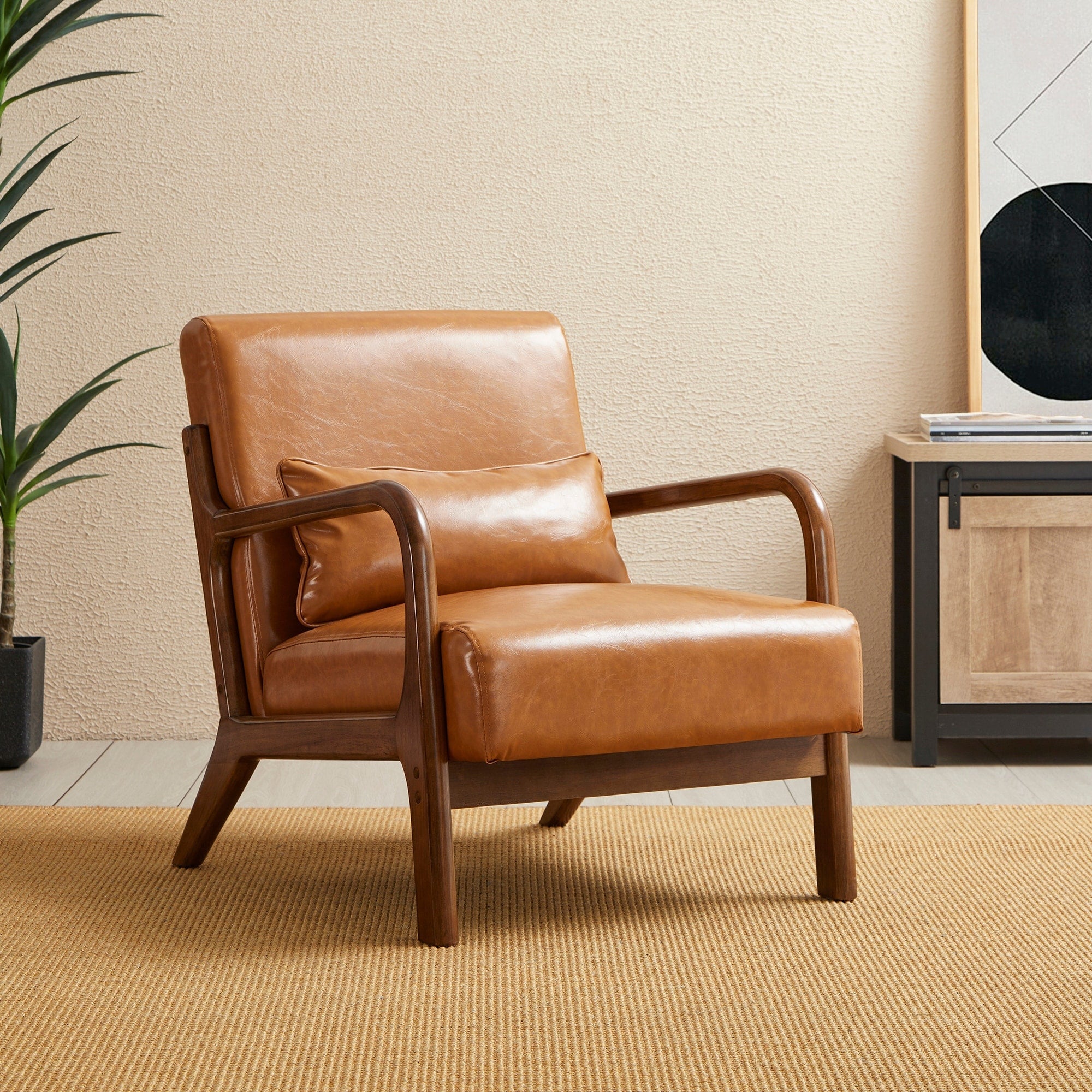 Fauteuil d'appoint moderne en cuir synthétique Glitzhome 30,75 po de hauteur, style milieu de siècle, avec coussin – 25,75 po de largeur x 33,75 po de profondeur x 30,75 po de hauteur