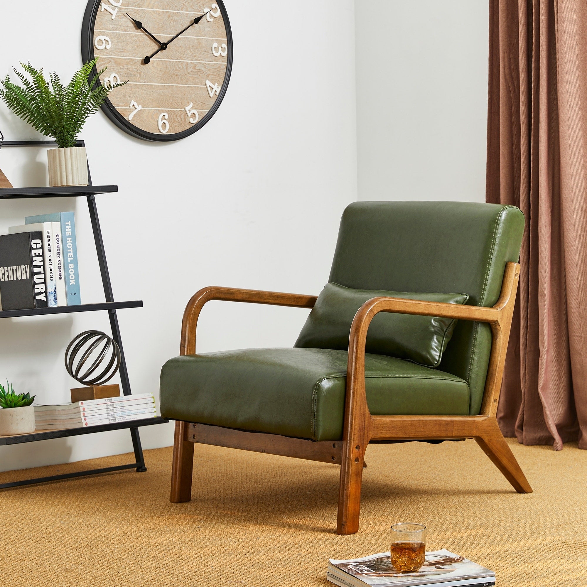 Fauteuil d'appoint moderne en cuir synthétique Glitzhome 30,75 po de hauteur, style milieu de siècle, avec coussin – 25,75 po de largeur x 33,75 po de profondeur x 30,75 po de hauteur