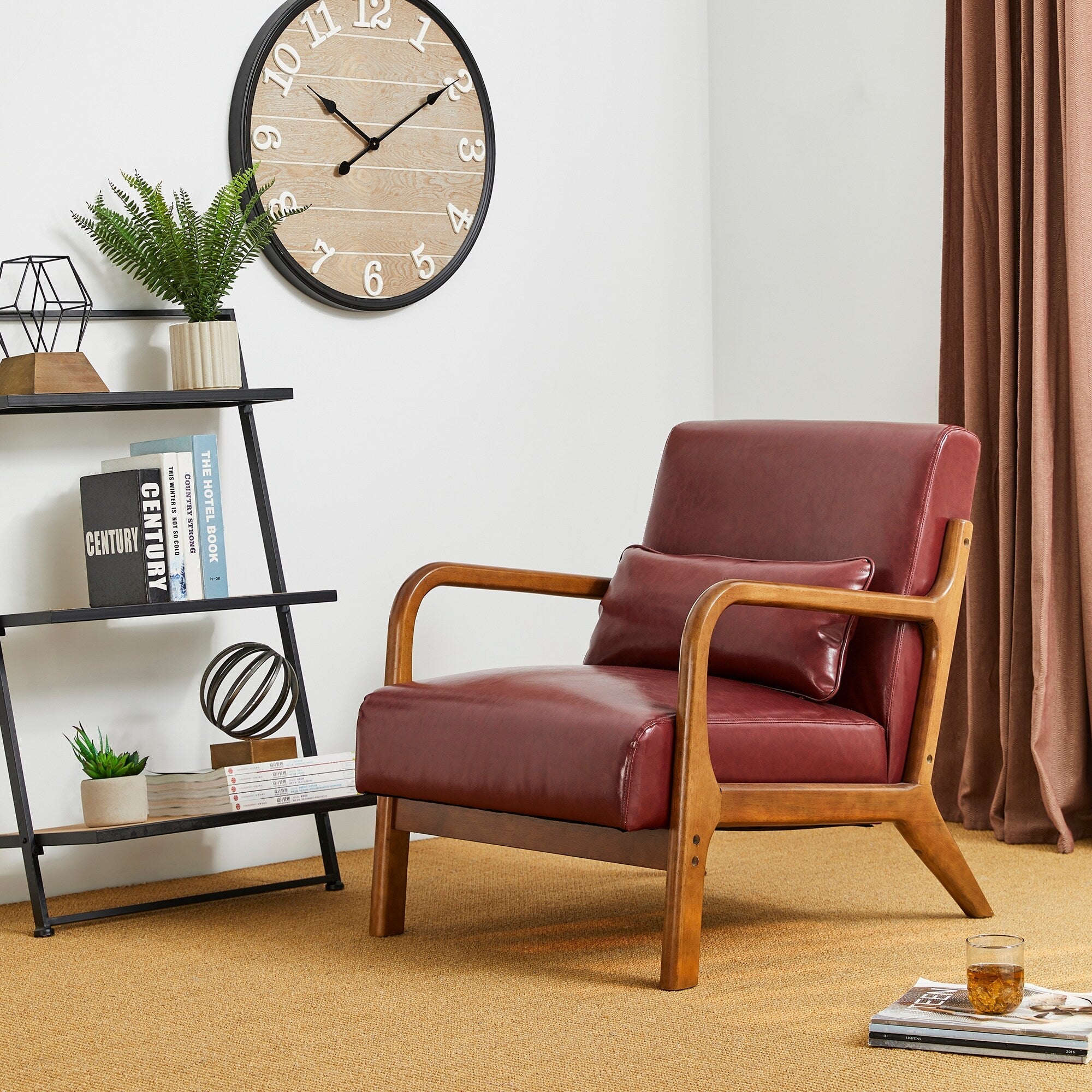Fauteuil d'appoint moderne en cuir synthétique Glitzhome 30,75 po de hauteur, style milieu de siècle, avec coussin – 25,75 po de largeur x 33,75 po de profondeur x 30,75 po de hauteur