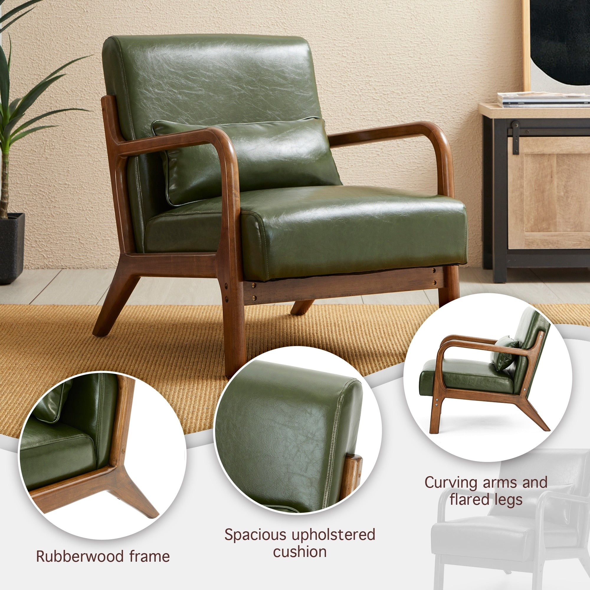 Fauteuil d'appoint moderne en cuir synthétique Glitzhome 30,75 po de hauteur, style milieu de siècle, avec coussin – 25,75 po de largeur x 33,75 po de profondeur x 30,75 po de hauteur