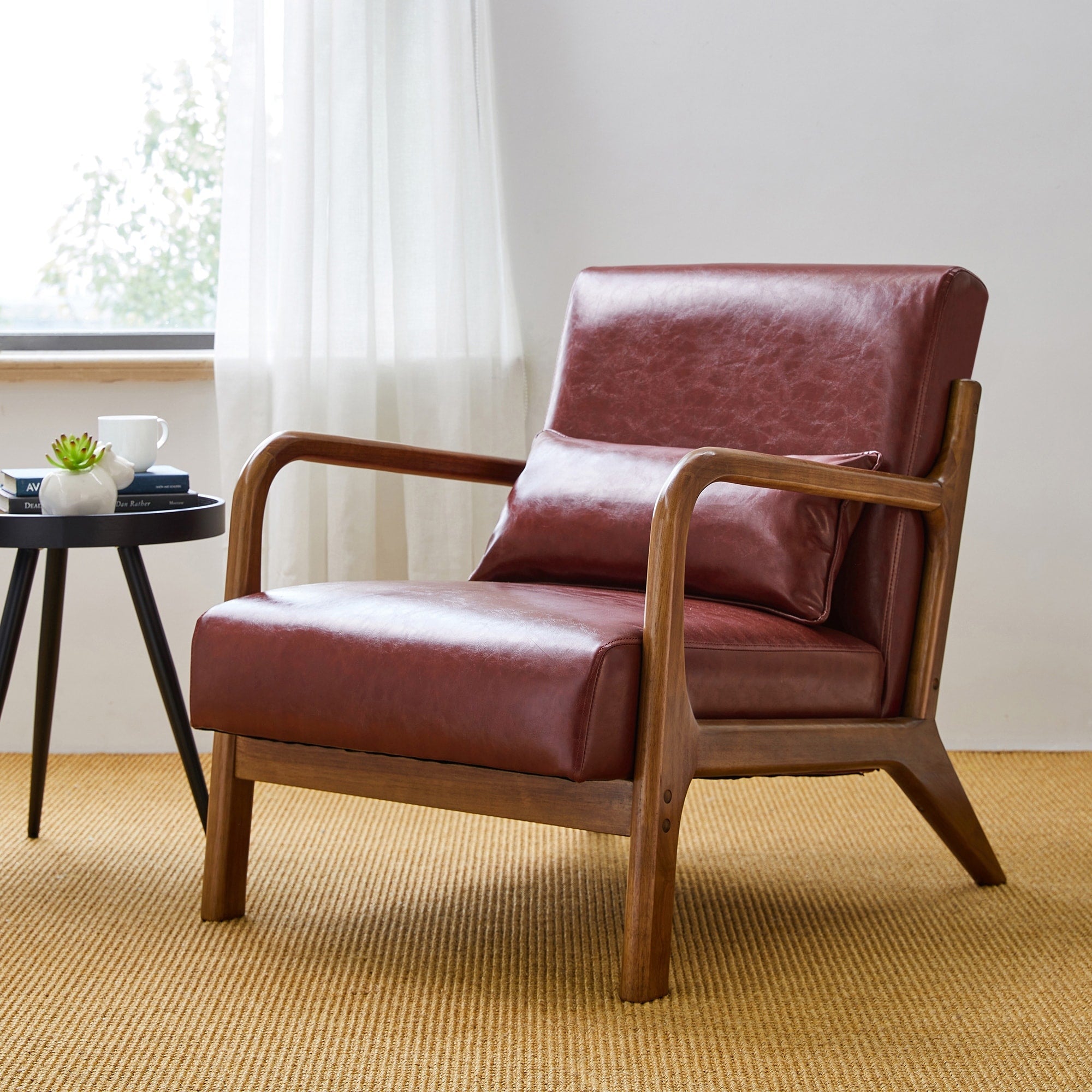 Fauteuil d'appoint moderne en cuir synthétique Glitzhome 30,75 po de hauteur, style milieu de siècle, avec coussin – 25,75 po de largeur x 33,75 po de profondeur x 30,75 po de hauteur