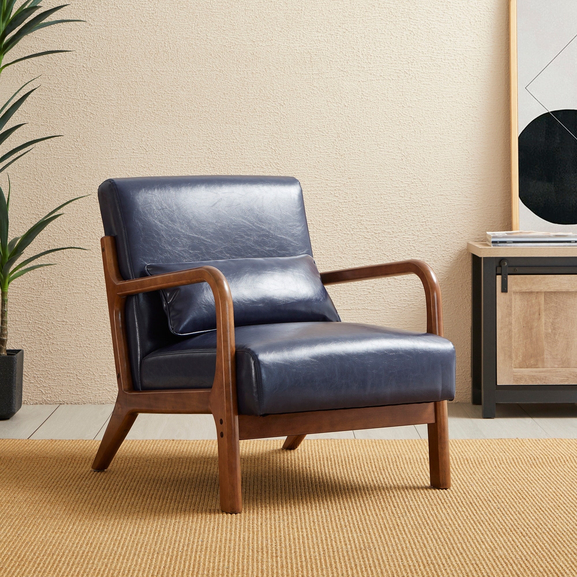 Fauteuil d'appoint moderne en cuir synthétique Glitzhome 30,75 po de hauteur, style milieu de siècle, avec coussin – 25,75 po de largeur x 33,75 po de profondeur x 30,75 po de hauteur
