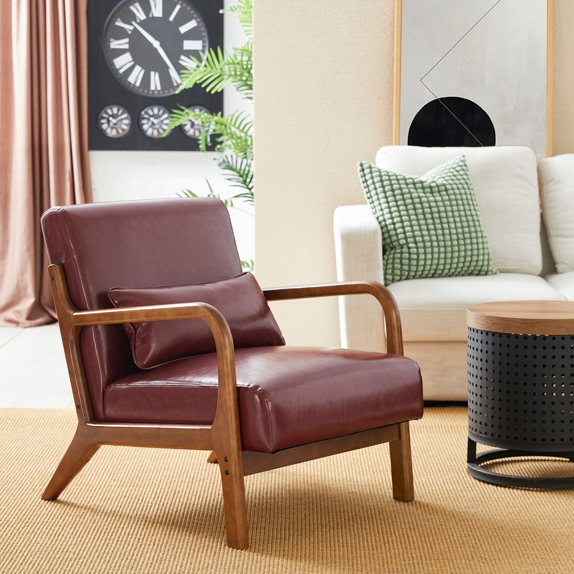 Fauteuil d'appoint moderne en cuir synthétique Glitzhome 30,75 po de hauteur, style milieu de siècle, avec coussin – 25,75 po de largeur x 33,75 po de profondeur x 30,75 po de hauteur