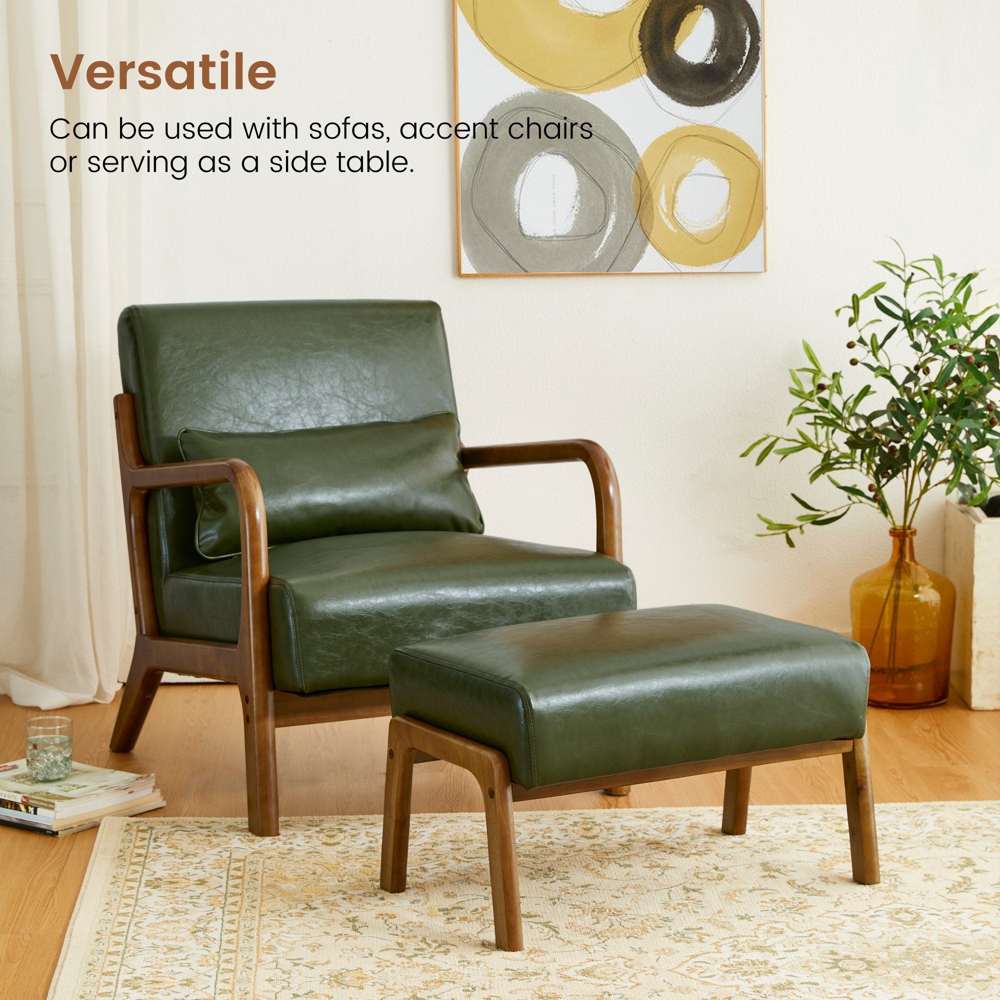 Fauteuil d'appoint moderne en cuir synthétique Glitzhome 30,75 po de hauteur, style milieu de siècle, avec coussin – 25,75 po de largeur x 33,75 po de profondeur x 30,75 po de hauteur