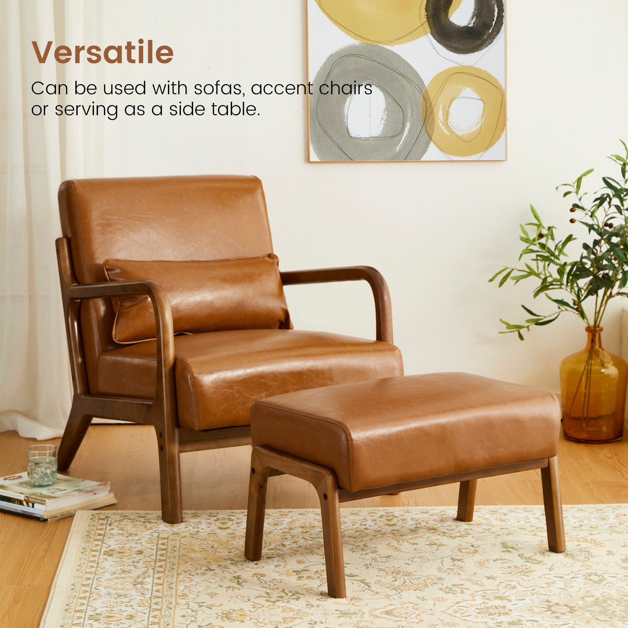 Fauteuil d'appoint moderne en cuir synthétique Glitzhome 30,75 po de hauteur, style milieu de siècle, avec coussin – 25,75 po de largeur x 33,75 po de profondeur x 30,75 po de hauteur