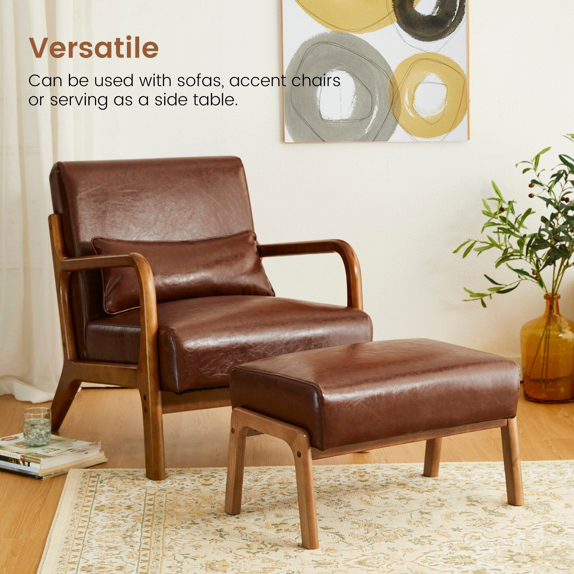 Fauteuil d'appoint moderne en cuir synthétique Glitzhome 30,75 po de hauteur, style milieu de siècle, avec coussin – 25,75 po de largeur x 33,75 po de profondeur x 30,75 po de hauteur