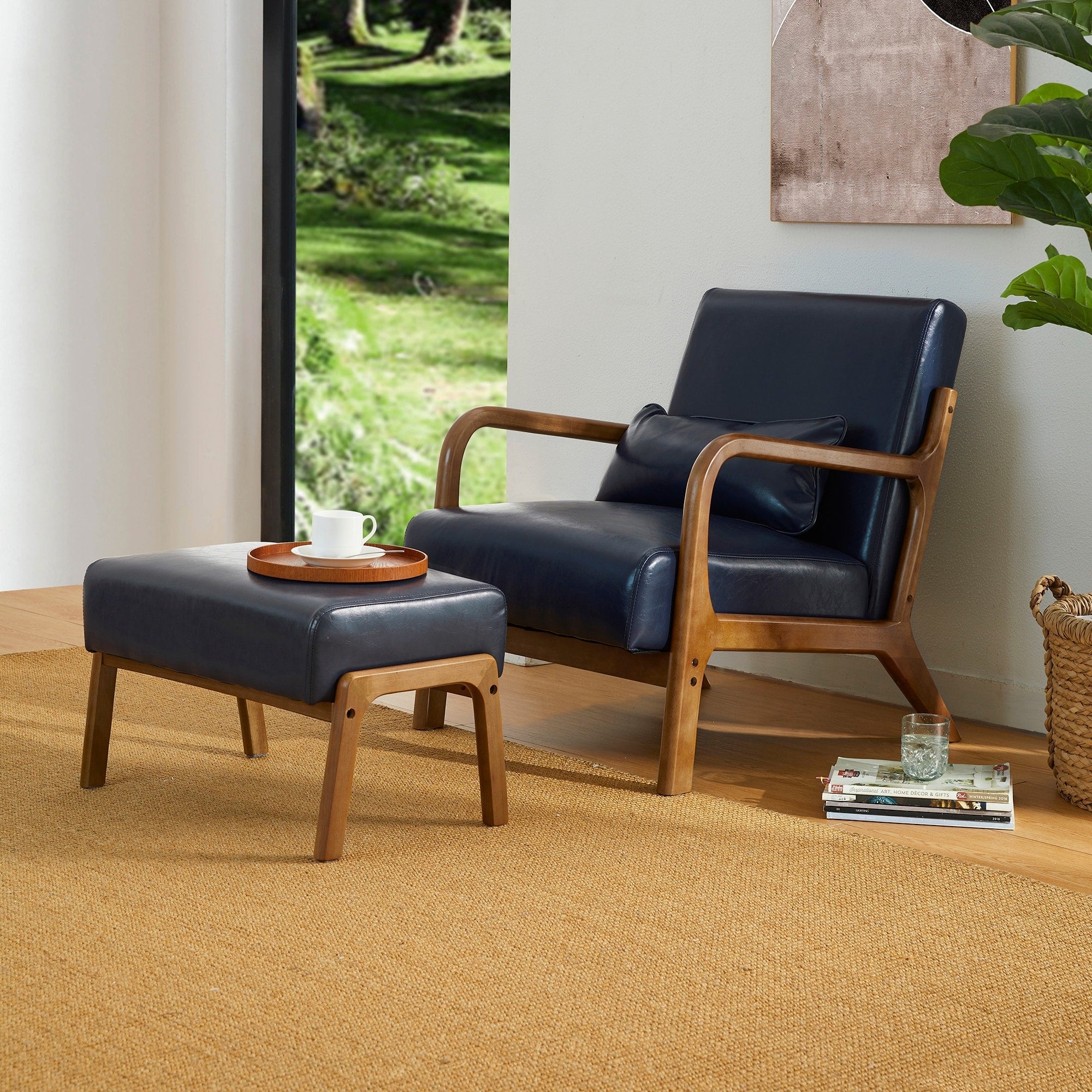 Fauteuil d'appoint moderne en cuir synthétique Glitzhome 30,75 po de hauteur, style milieu de siècle, avec coussin – 25,75 po de largeur x 33,75 po de profondeur x 30,75 po de hauteur